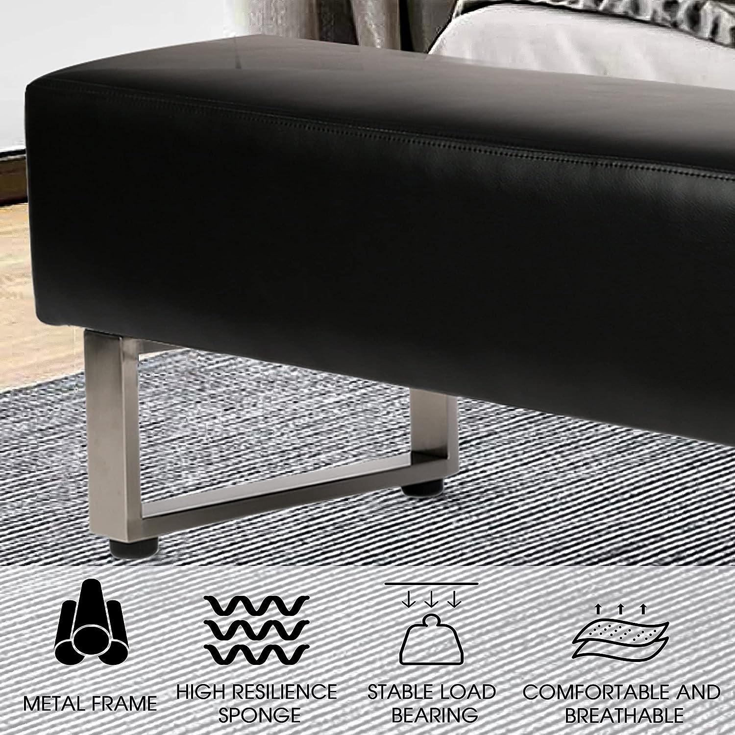 47"L Modern PU Leather Dining Room Bench Upholstered Padded Seat, Black - Luckyermore