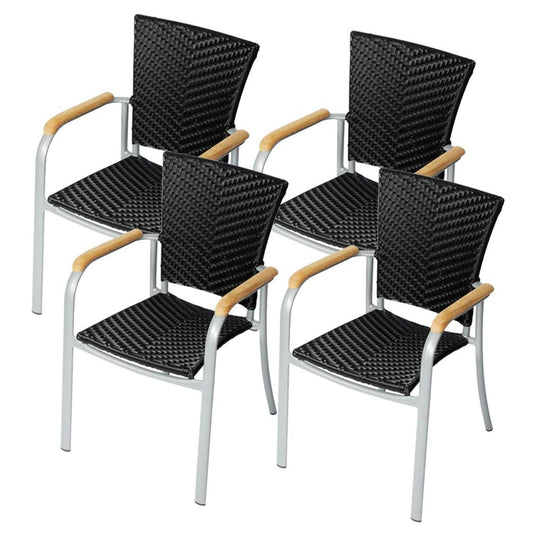 Lawn Dining Chair Set of 4 PE Wicker Patio Chairs Outdoor Furniture Lightweight Sturdy Stackable Chair with Aluminum Frame