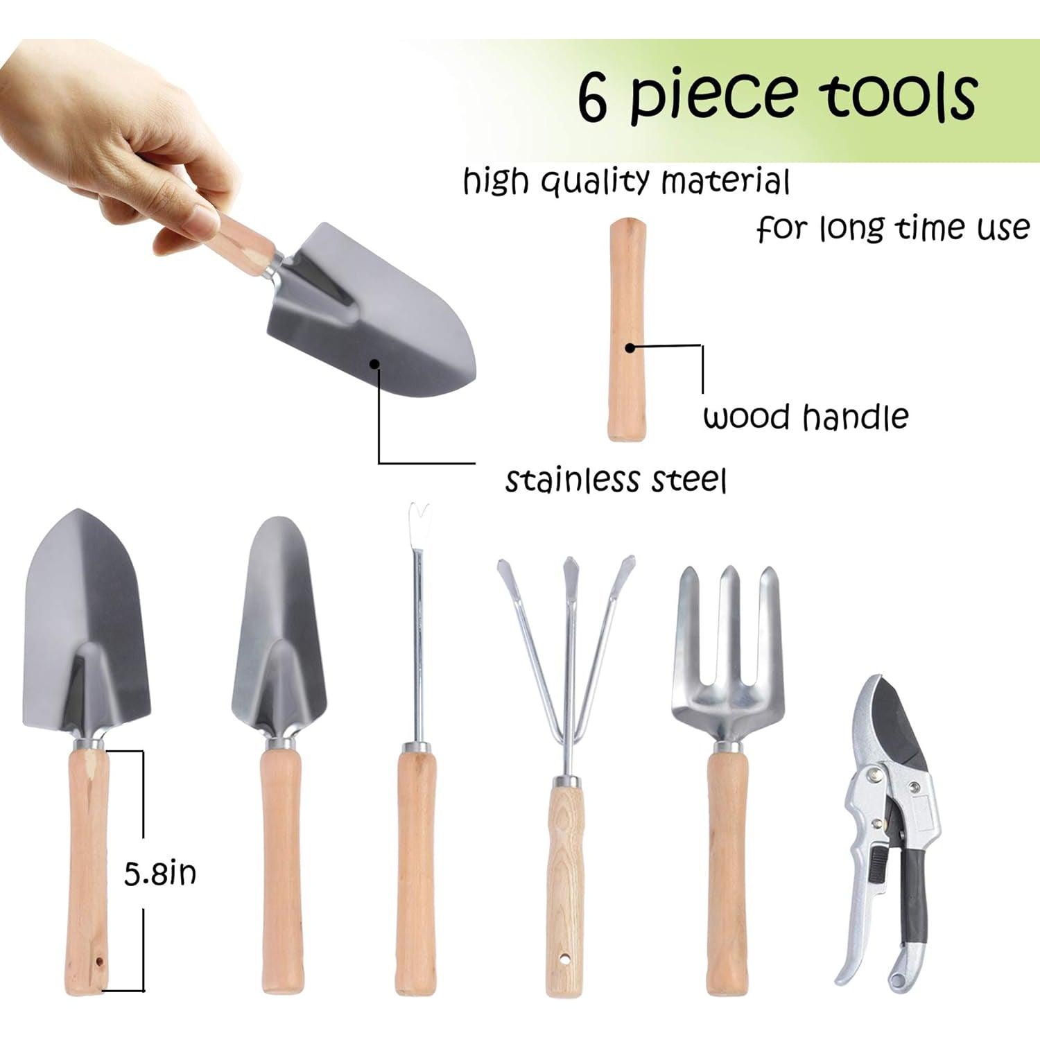 Garden Tool Set 9 Piece Gardening Tools with Ergonomic Wooden Handle Sturdy Stool with Detachable Tool Kit - Luckyermore