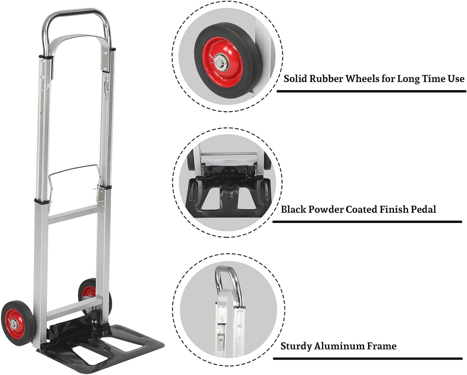 Hand Truck Dolly Portable Aluminum Folding Compact Trolley Luggage Cart with 2 Wheels, 330lbs Capacity