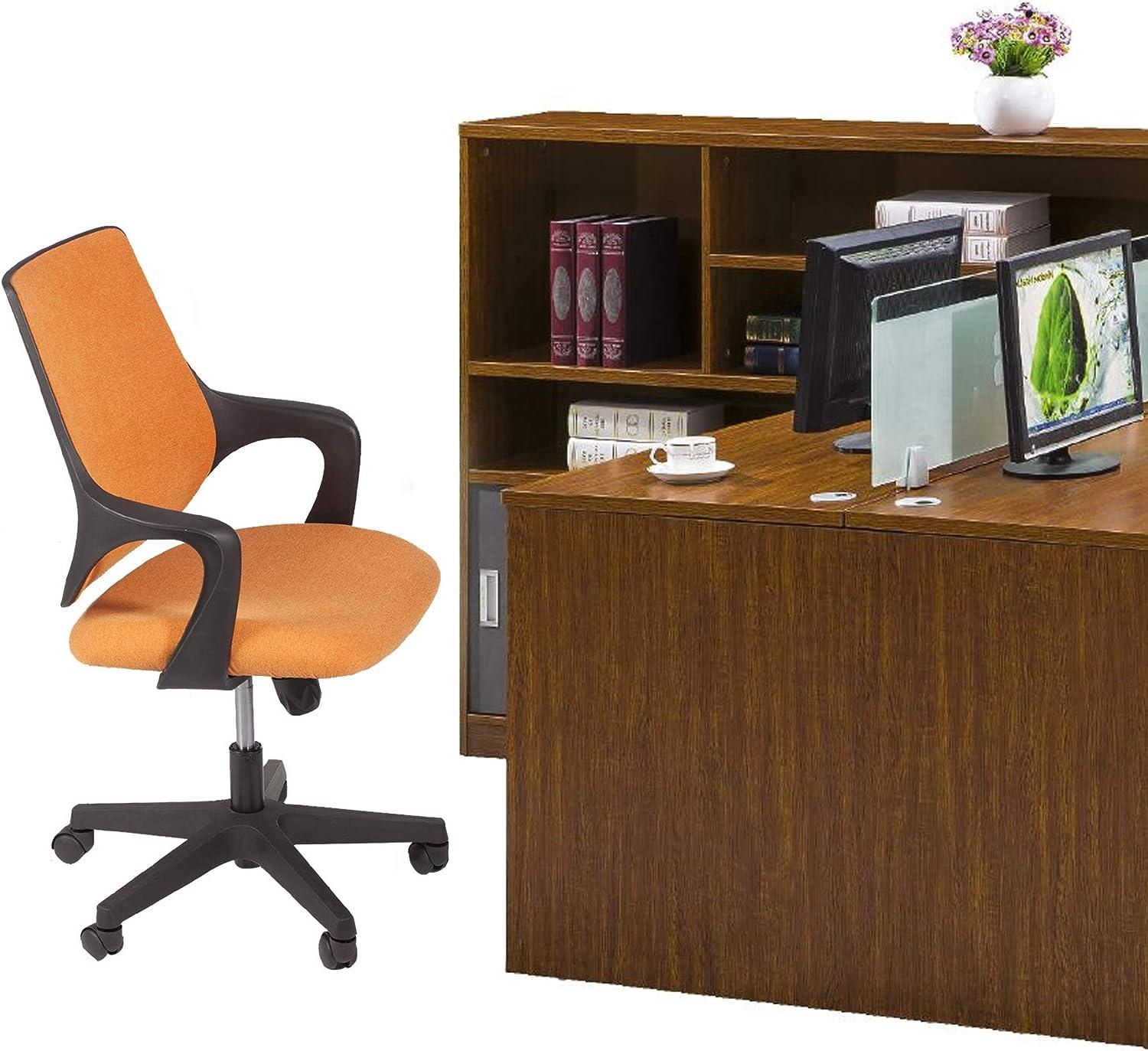Height Adjustable Swivel Ergonomic Office Desk Chair with Cuddle Back and Padded Seat, Orange - Luckyermore