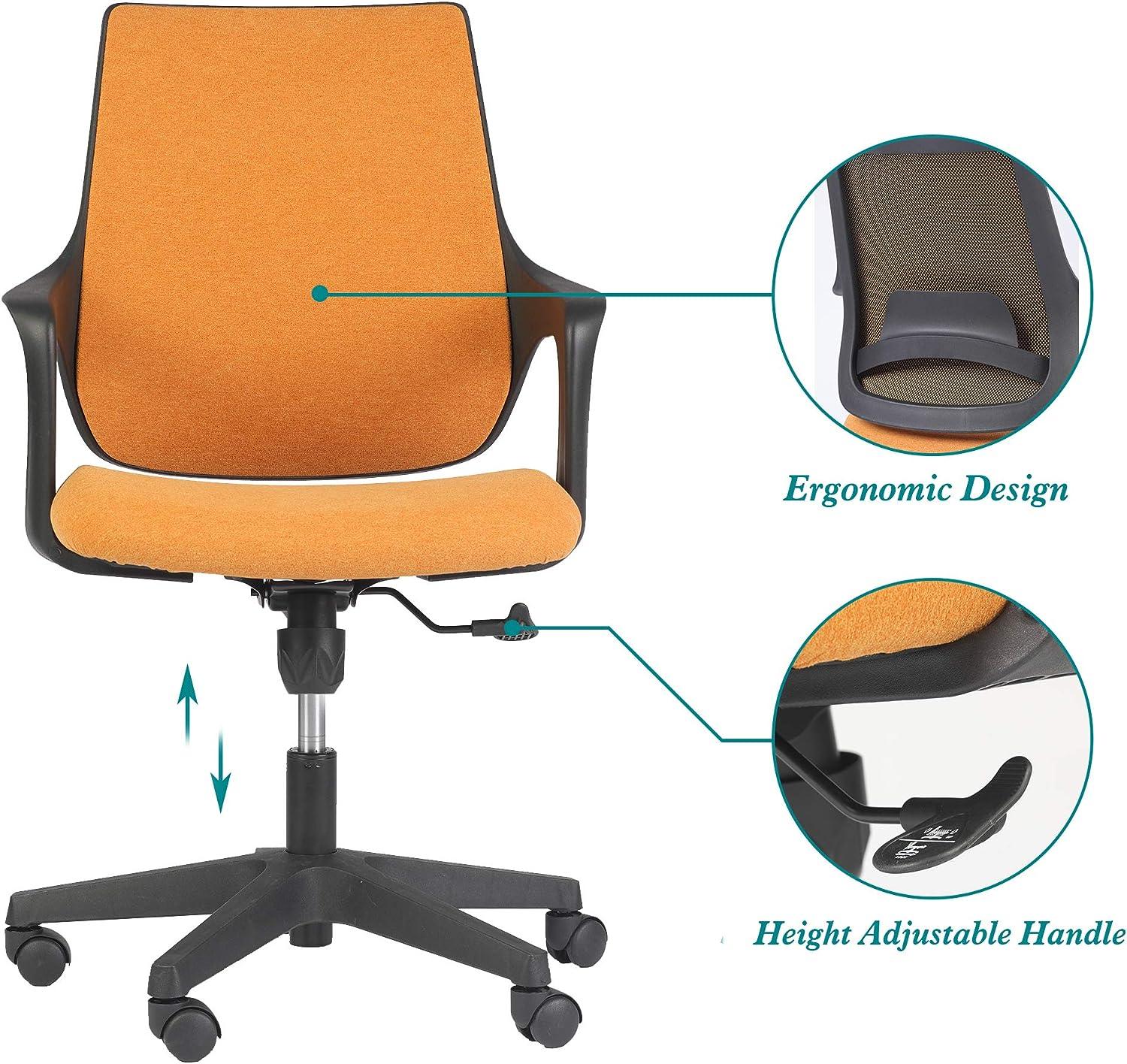 Height Adjustable Swivel Ergonomic Office Desk Chair with Cuddle Back and Padded Seat, Orange - Luckyermore