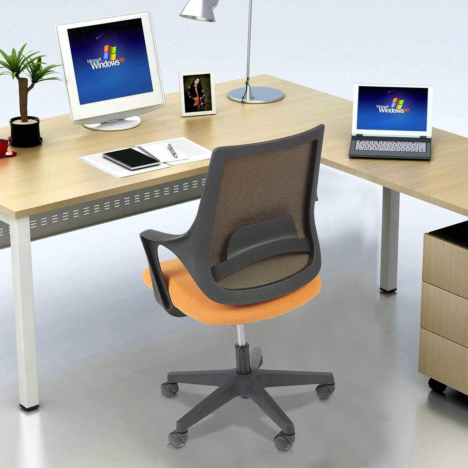 Height Adjustable Swivel Ergonomic Office Desk Chair with Cuddle Back and Padded Seat, Orange - Luckyermore