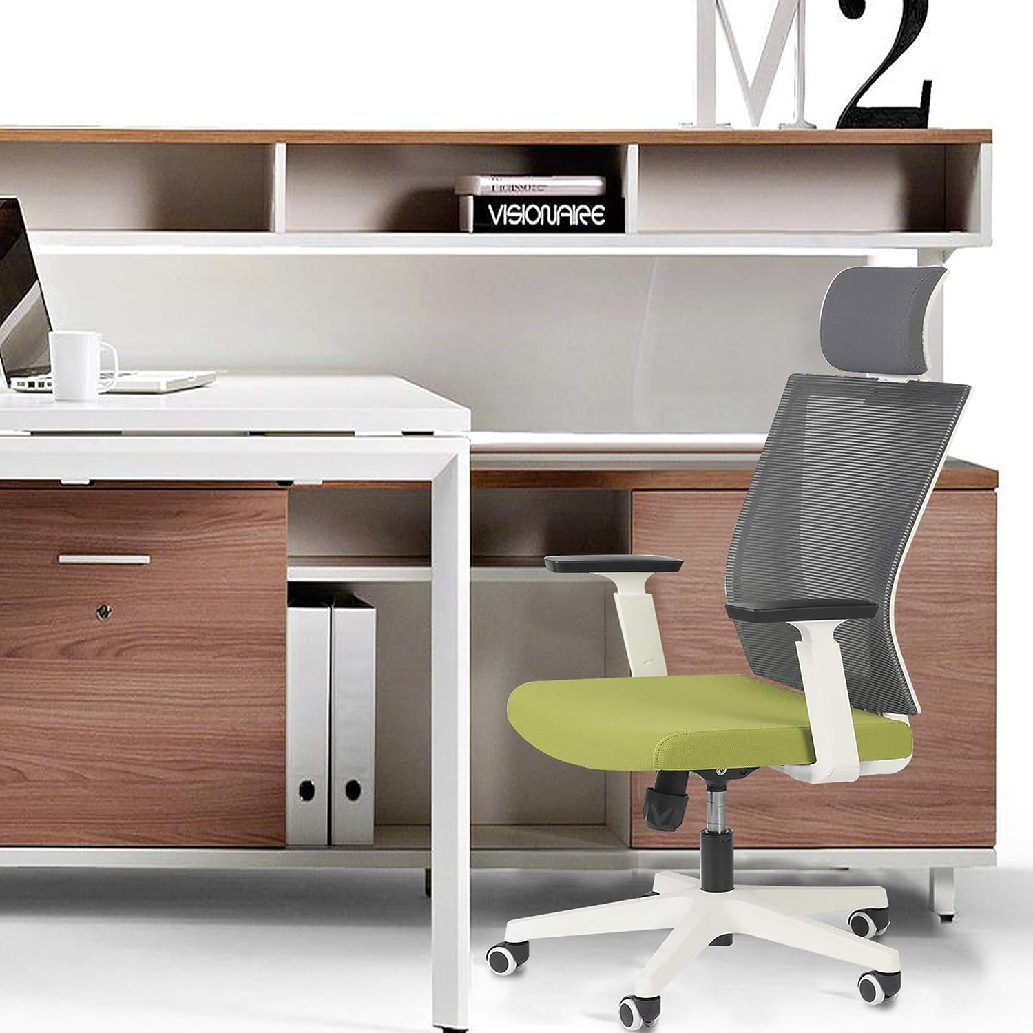 LUCKYERMORE Adjustable Office Mesh Chairs Ergonomic Desk Chairs with Lumbar Support Armrest Headrest, High Back