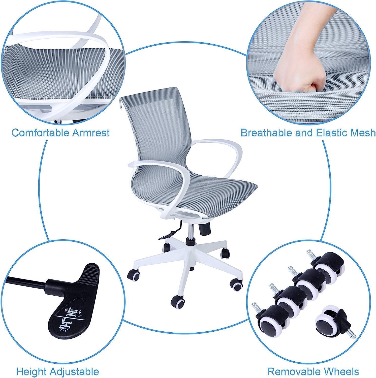 LUCKYERMORE Home Office Chair Mesh Chair Breathable Back Seat Height Adjustable, Blue White