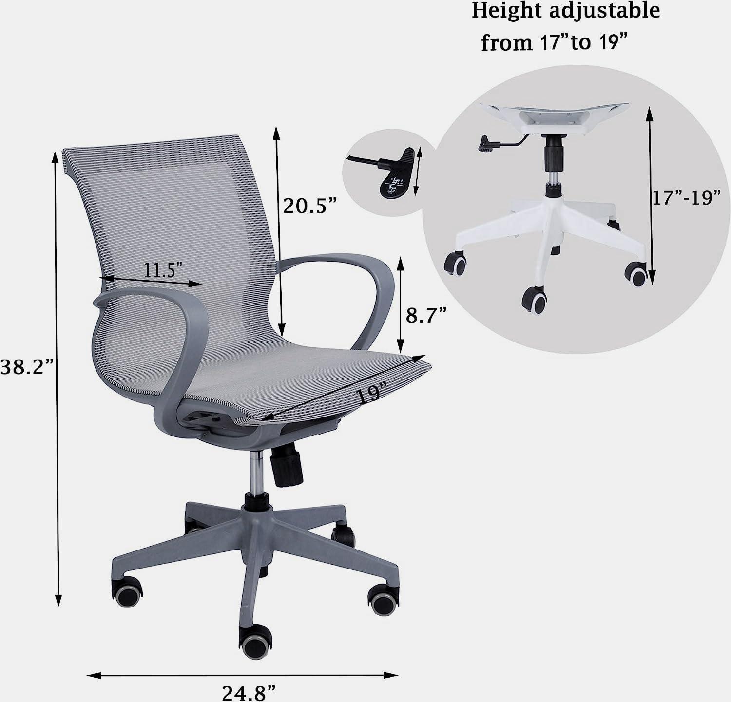 LUCKYERMORE Home Office Chair Mesh Chair Breathable Back Seat Height Adjustable, Gray