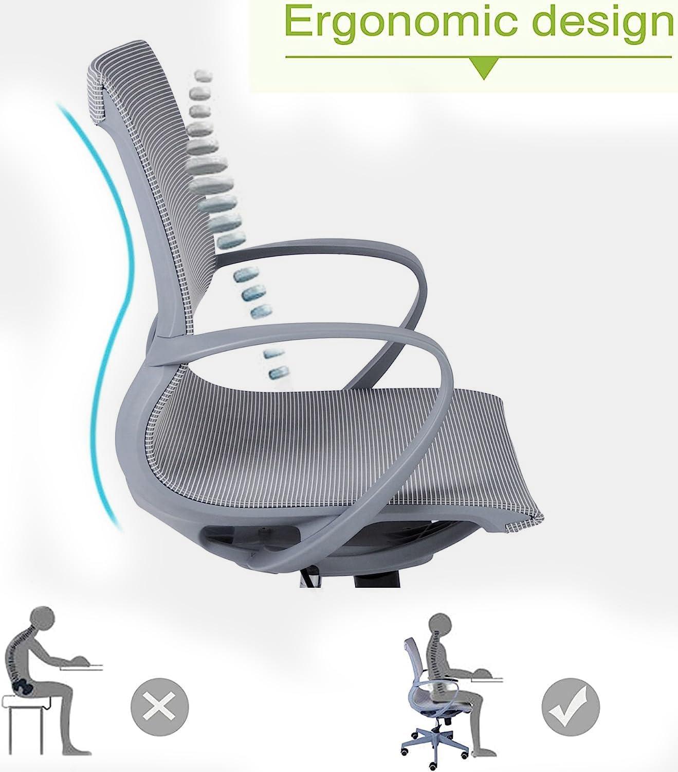 LUCKYERMORE Home Office Chair Mesh Chair Breathable Back Seat Height Adjustable, Gray