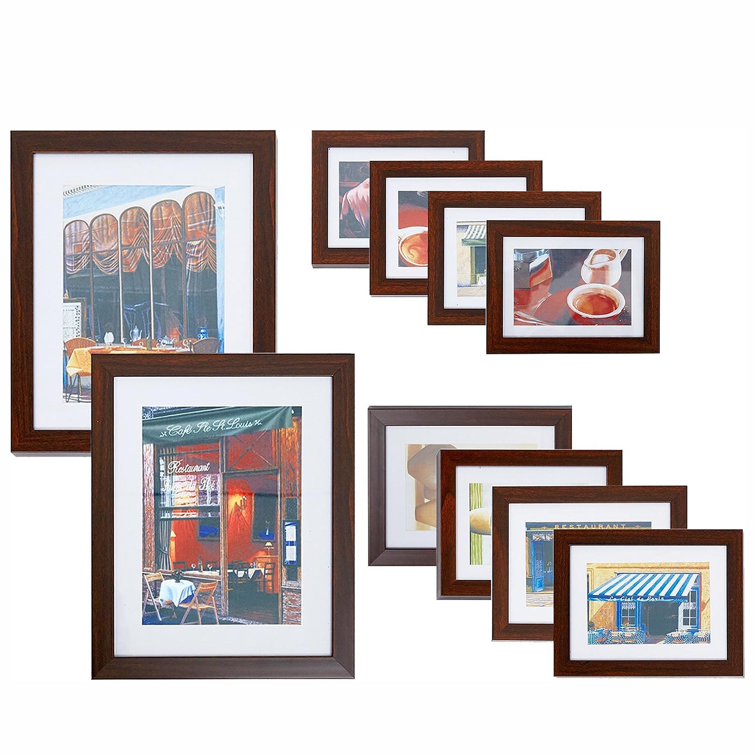 Set of 10 Picture Frame Photo Display Wall Kit Collection Wall Mount, Brown