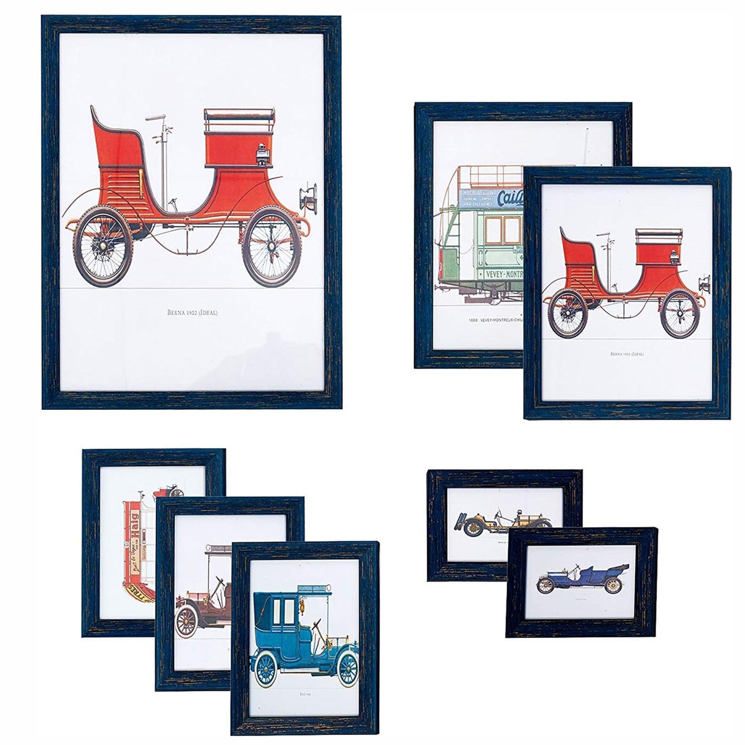 Set of 8 Picture Frame Photo Display Wall Kit Collection Wall Mount, Blue