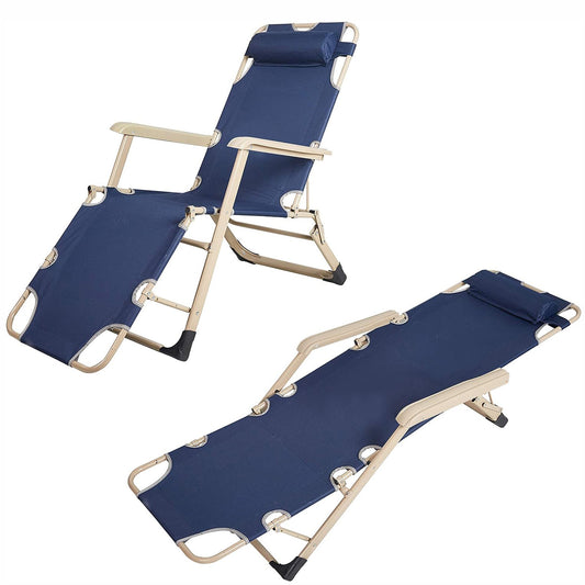 LUCKYERMORE Set of 2 Foldable Outdoor Patio Chaise Lounge Chairs Folding Recliner, Dark Blue