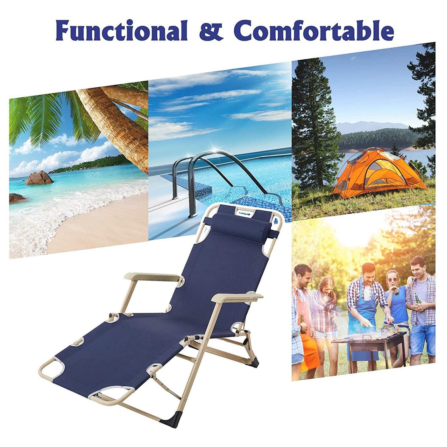LUCKYERMORE Set of 2 Foldable Outdoor Patio Chaise Lounge Chairs Folding Recliner, Dark Blue