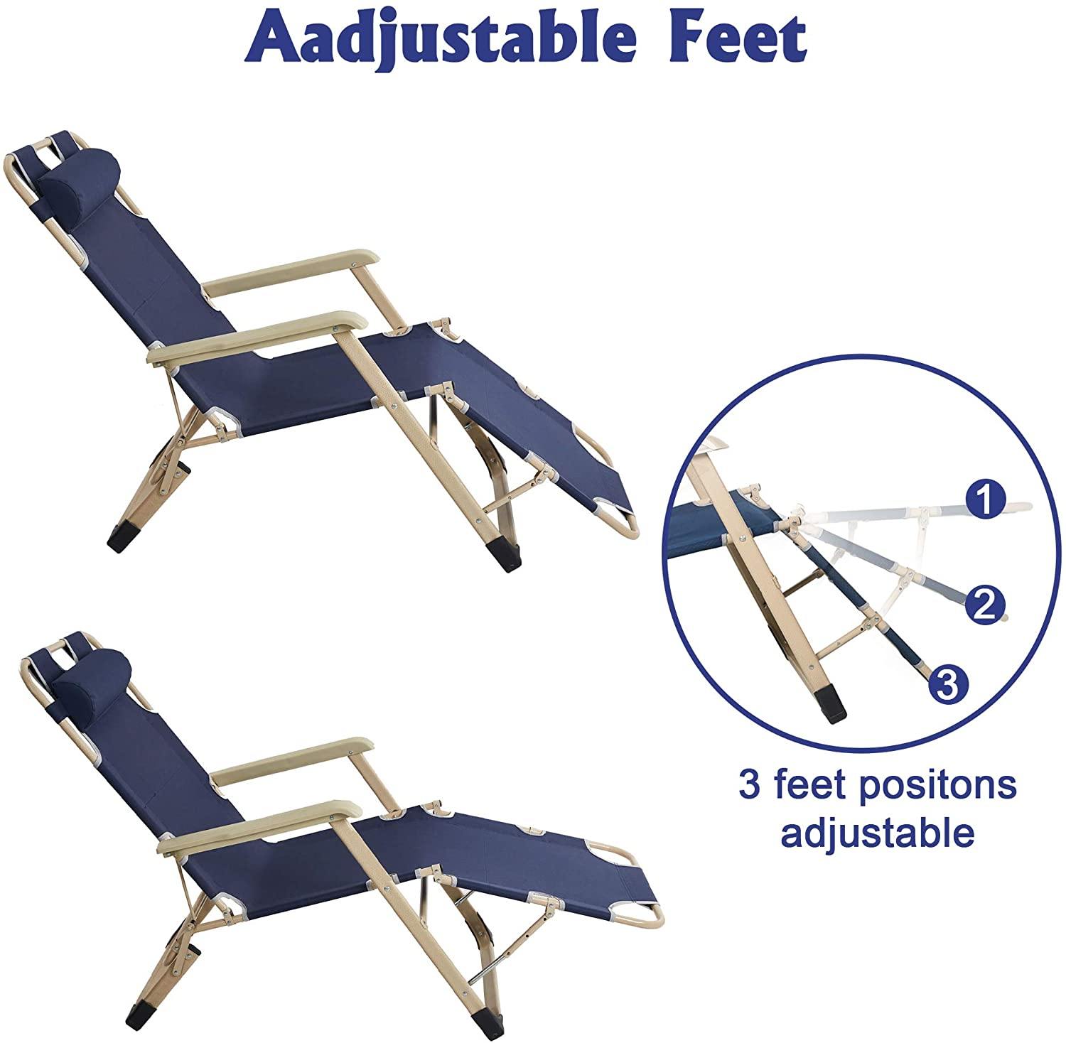 LUCKYERMORE Set of 2 Foldable Outdoor Patio Chaise Lounge Chairs Folding Recliner, Dark Blue