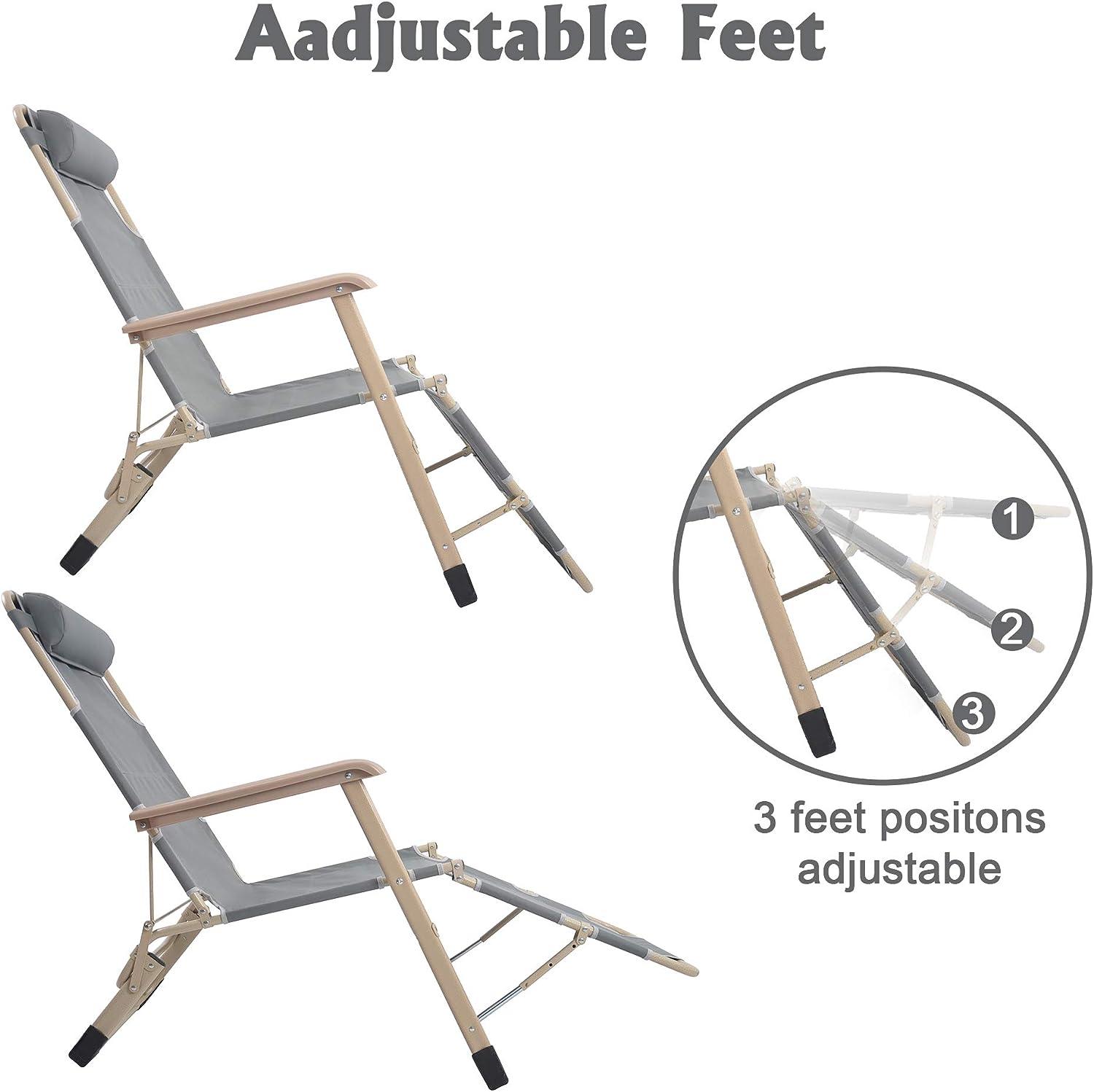 LUCKYERMORE Set of 2 Foldable Outdoor Patio Chaise Lounge Chairs Folding Recliner, Grey