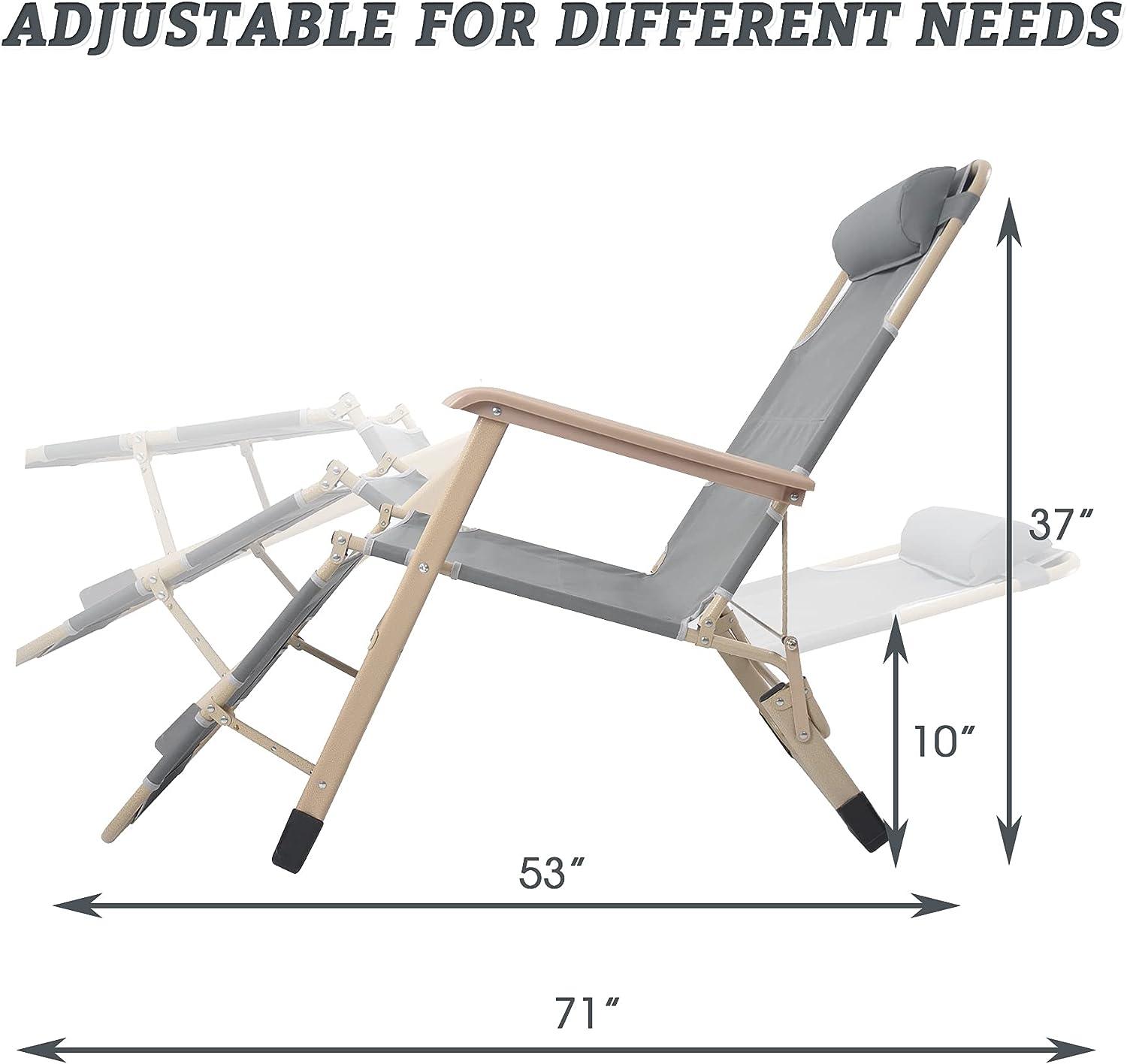 LUCKYERMORE Set of 2 Foldable Outdoor Patio Chaise Lounge Chairs Folding Recliner, Grey