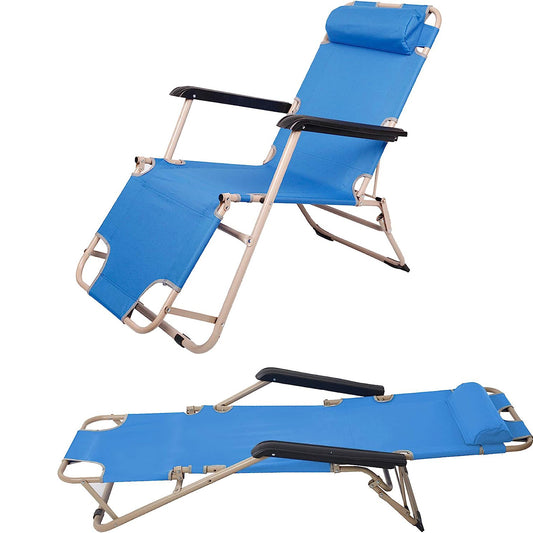Luckyermore Set of 2 Portable Chaise Lounge Chair 66" L Flat Folding Outdoor Recliner Chair, Blue