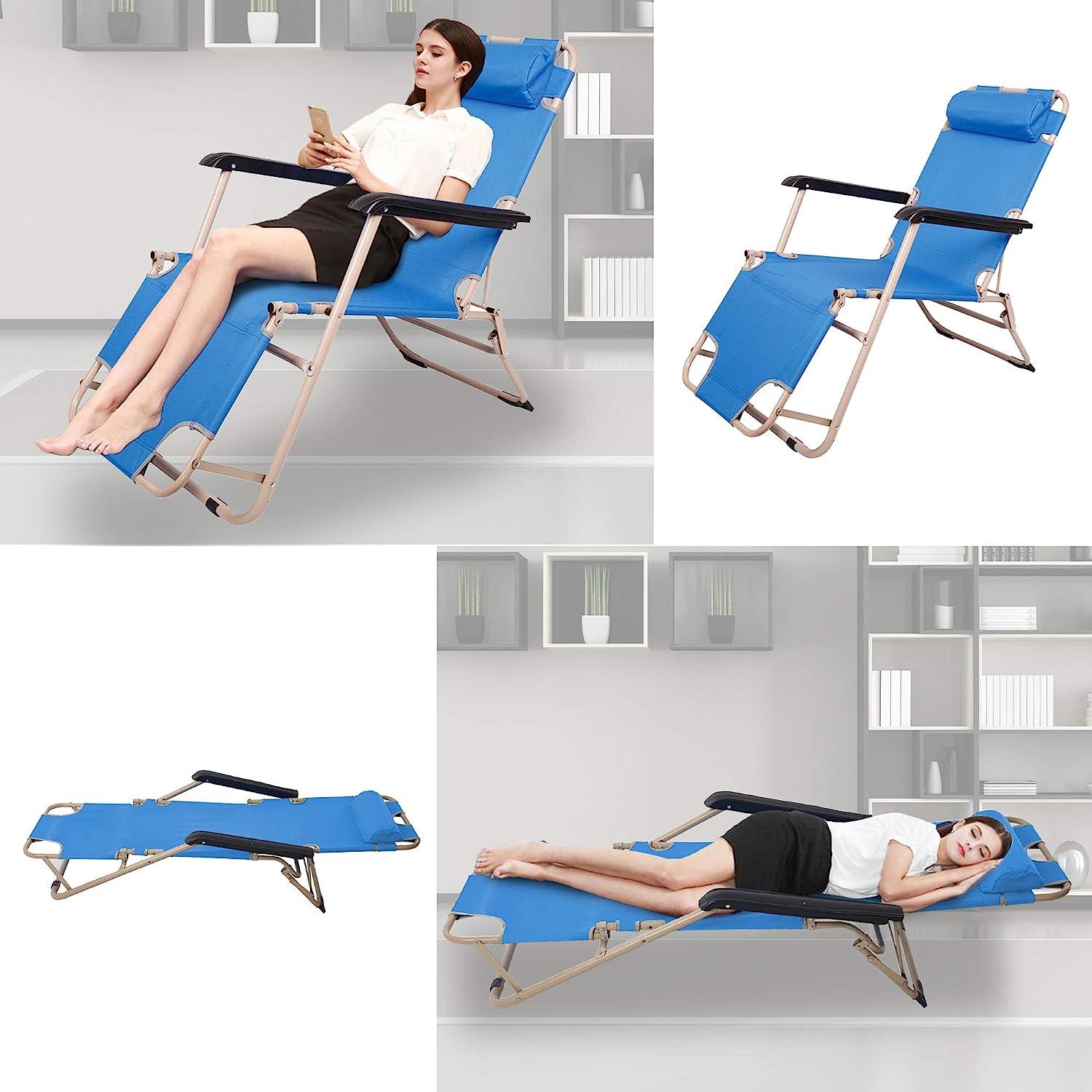 Luckyermore Set of 2 Portable Chaise Lounge Chair 66" L Flat Folding Outdoor Recliner Chair, Blue