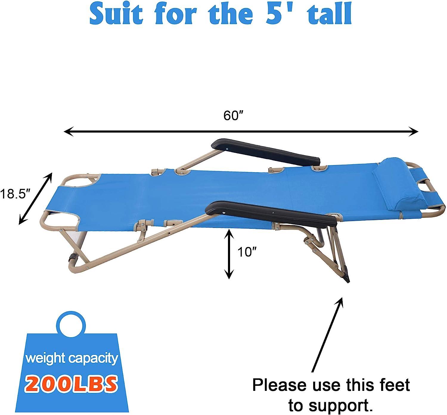 Luckyermore Set of 2 Portable Chaise Lounge Chair 66" L Flat Folding Outdoor Recliner Chair, Blue