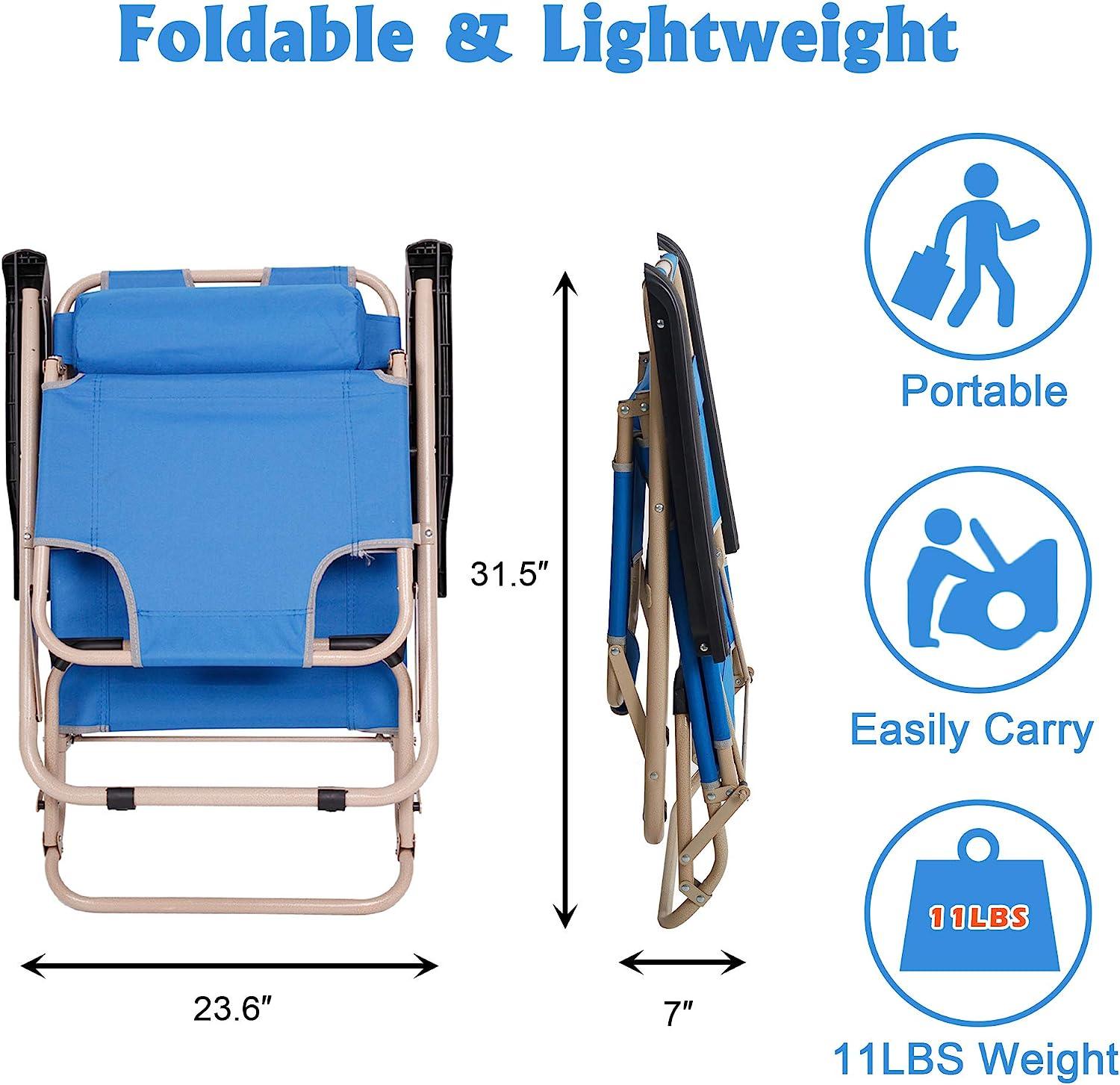 Luckyermore Set of 2 Portable Chaise Lounge Chair 66" L Flat Folding Outdoor Recliner Chair, Blue