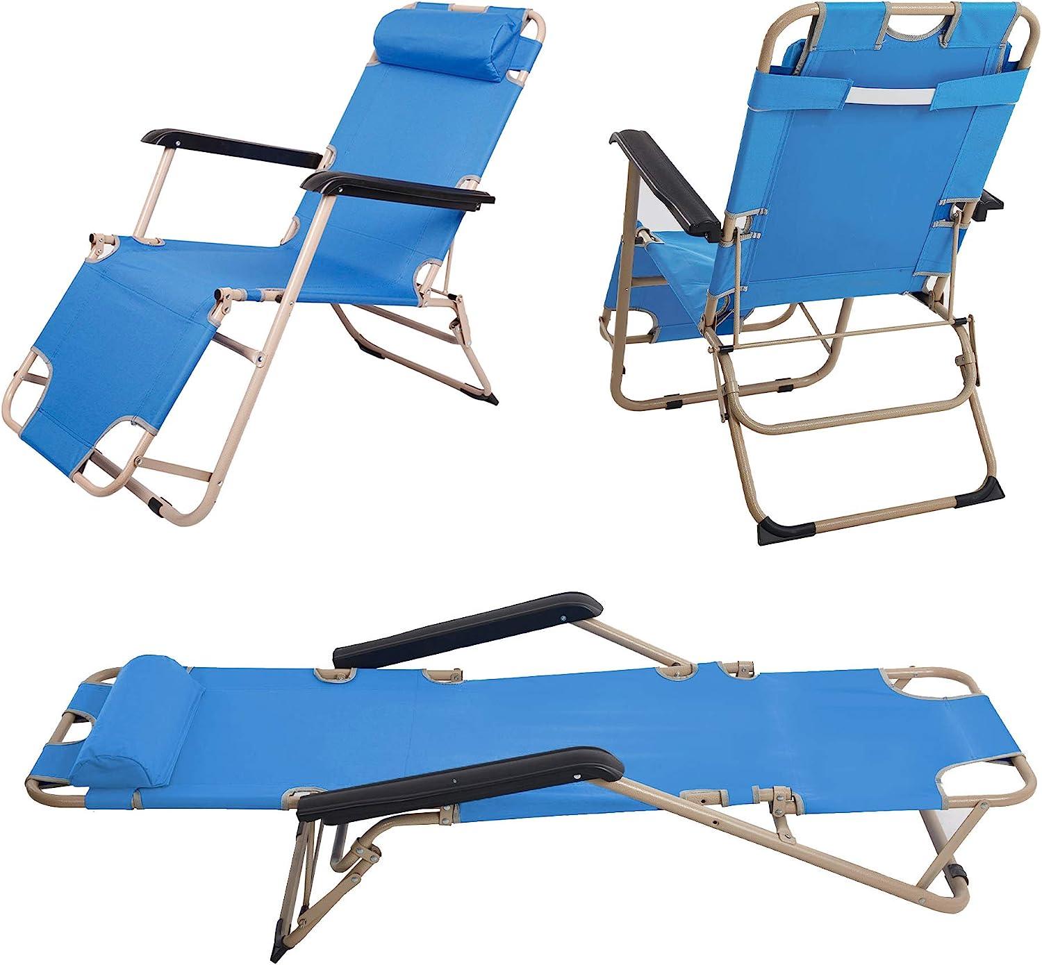Luckyermore Set of 2 Portable Chaise Lounge Chair 66" L Flat Folding Outdoor Recliner Chair, Blue