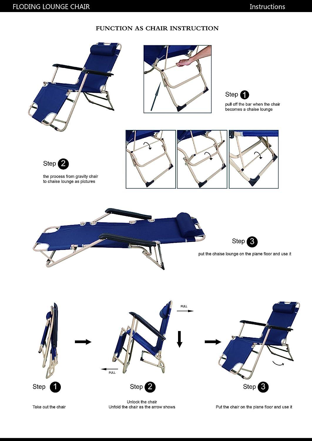 Luckyermore Set of 2 Portable Chaise Lounge Chair 66" L Flat Folding Outdoor Recliner Chair, Dark Blue