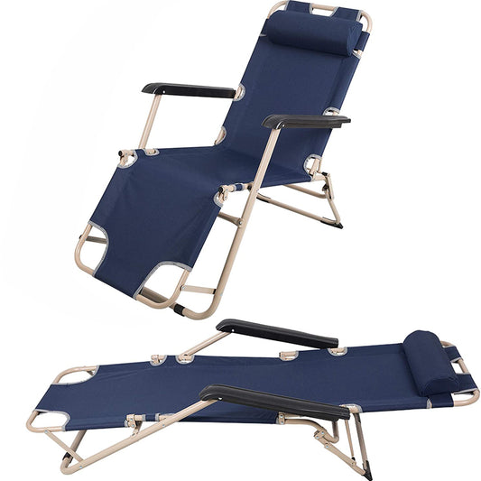 Luckyermore Set of 2 Portable Chaise Lounge Chair 66" L Flat Folding Outdoor Recliner Chair, Dark Blue