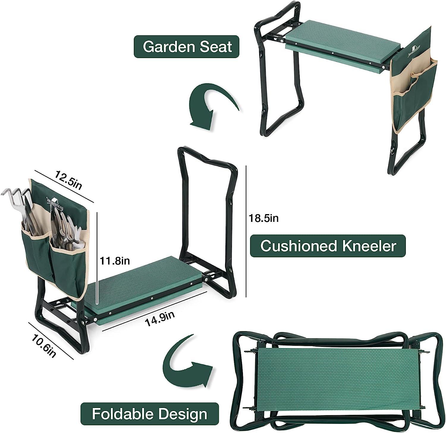 LUCKYERMORE Folding Garden Kneeler and Seat Garden Bench Lightweight Garden Stools with Tool Pouch and Soft Kneeling Pad