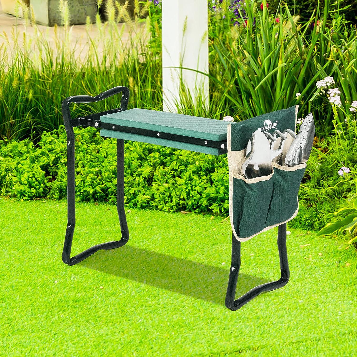 LUCKYERMORE Folding Garden Kneeler and Seat Garden Bench Lightweight Garden Stools with Tool Pouch and Soft Kneeling Pad