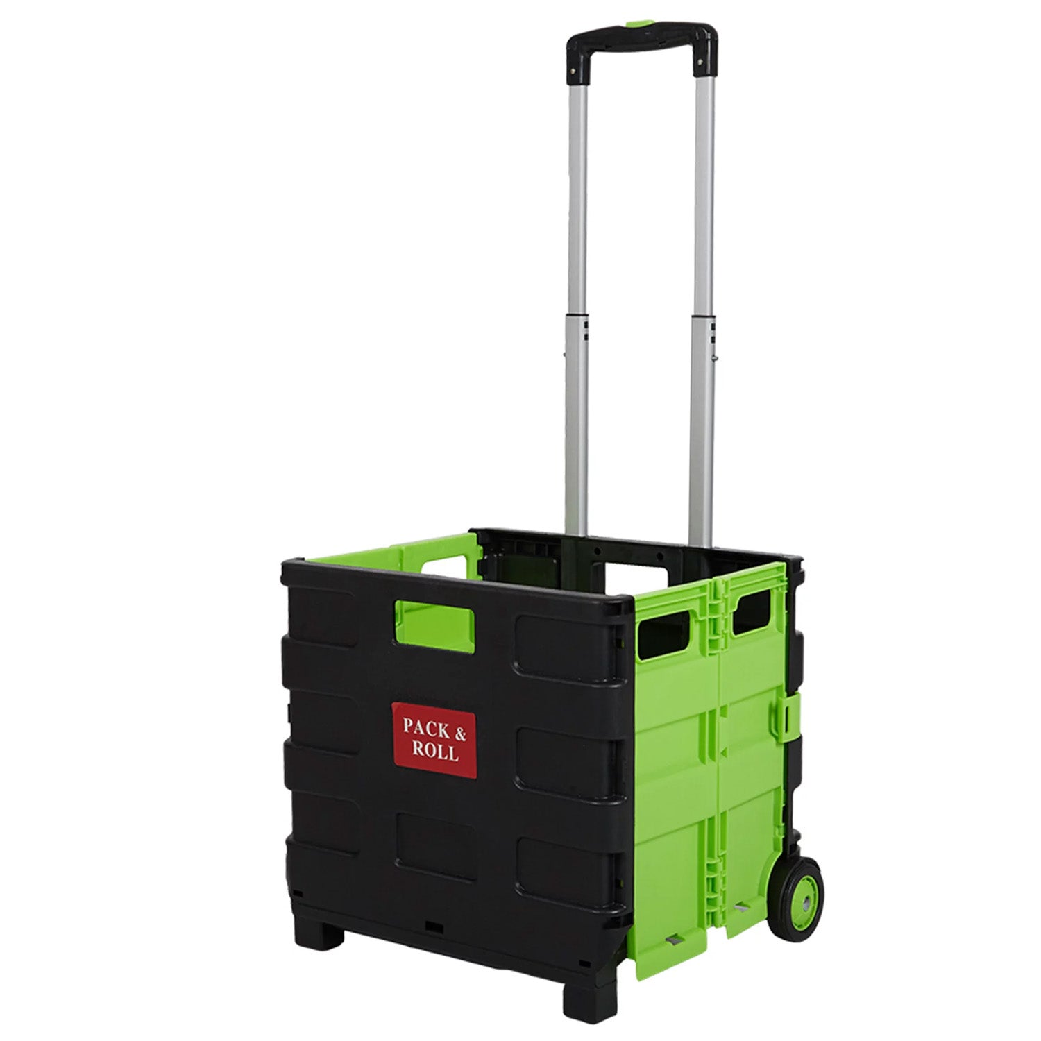 LUCKYERMORE 55lbs Collapsible Rolling Crate Transit Utility Cart Foldable Grocery Cart with Wheels, Green