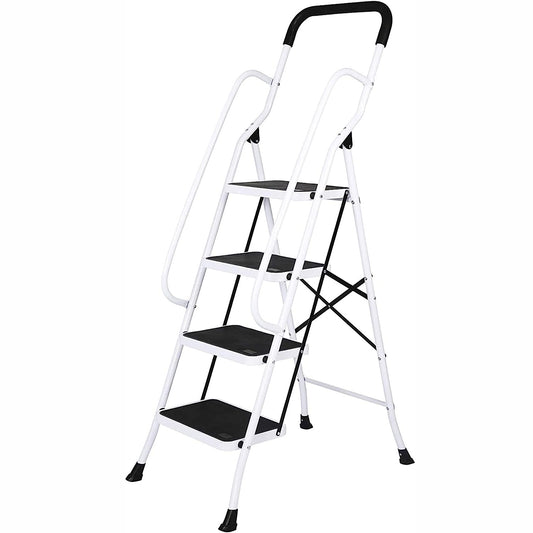 4 Step Stable Step Ladders with Hand Grips Safety Ladders 330lbs Capacity (Ships around Oct.17)