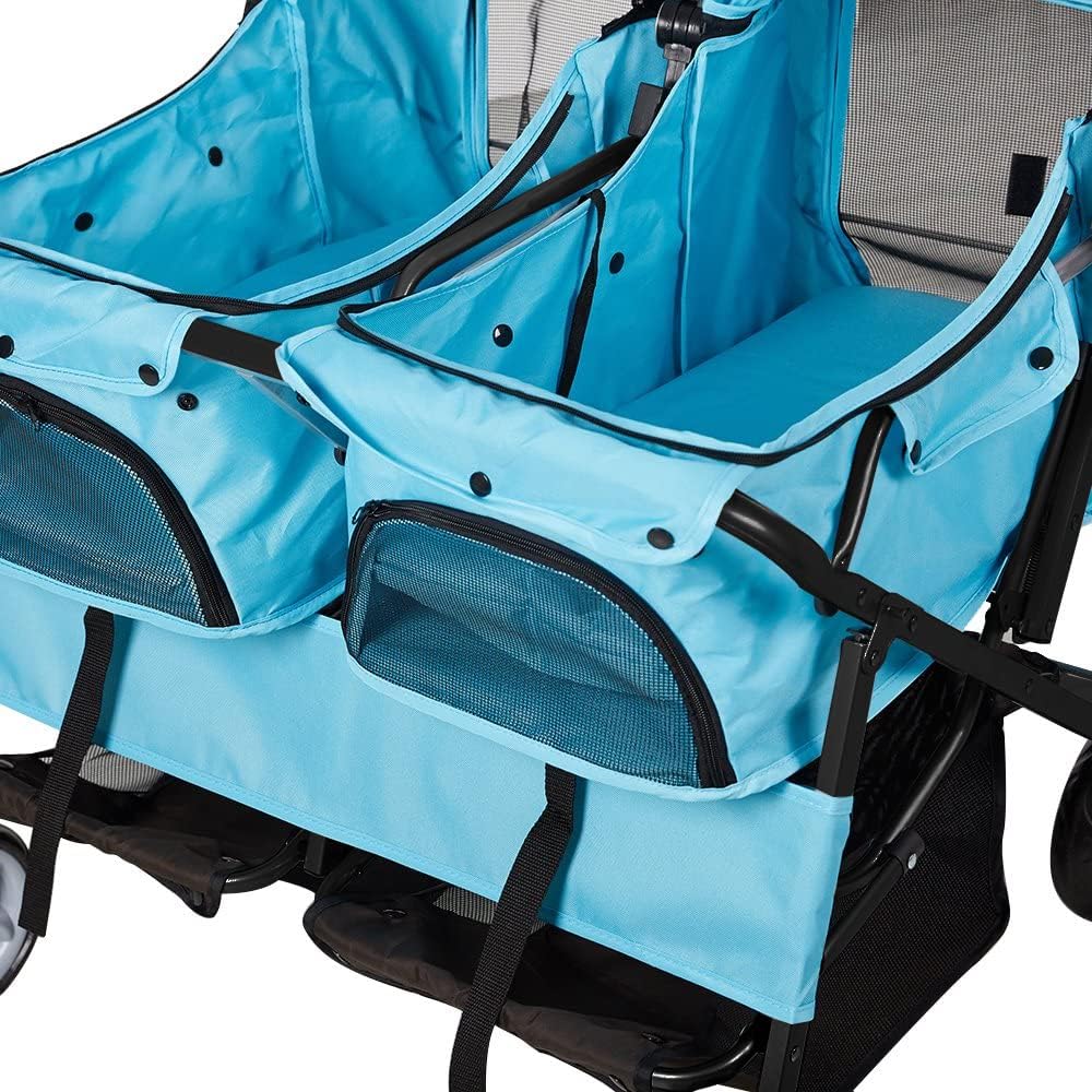 Double Seater Folding Dog Cat Pet Stroller Travel Carrier Jogger Stroller, Blue