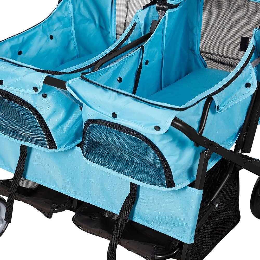 LUCKYERMORE Double Seater Folding Dog Cat Pet Stroller Travel Carrier Jogger Stroller, Blue
