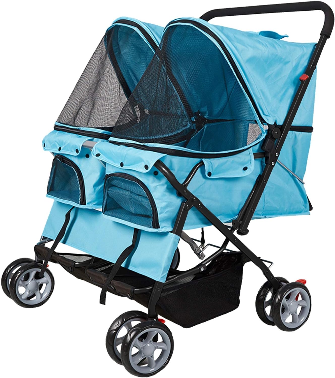 Double Seater Folding Dog Cat Pet Stroller Travel Carrier Jogger Stroller, Blue