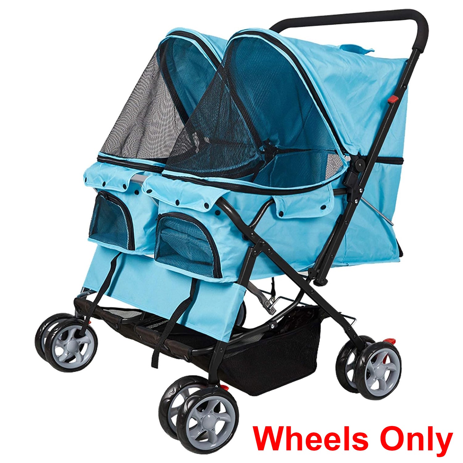 4 Pcs Pet Stroller Wheels Set for KM2487, 2 Rear wheels w/brake and 2 Front wheels w/Fixer