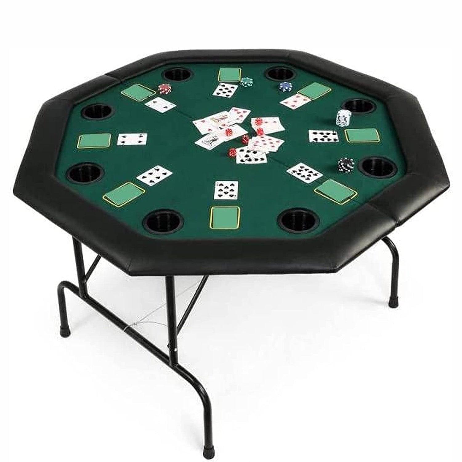 LUCKYERMORE 48" Octagon Folding Poker Table 8 Player Texas Blackjack Poker Mat, PVC Cup Holder