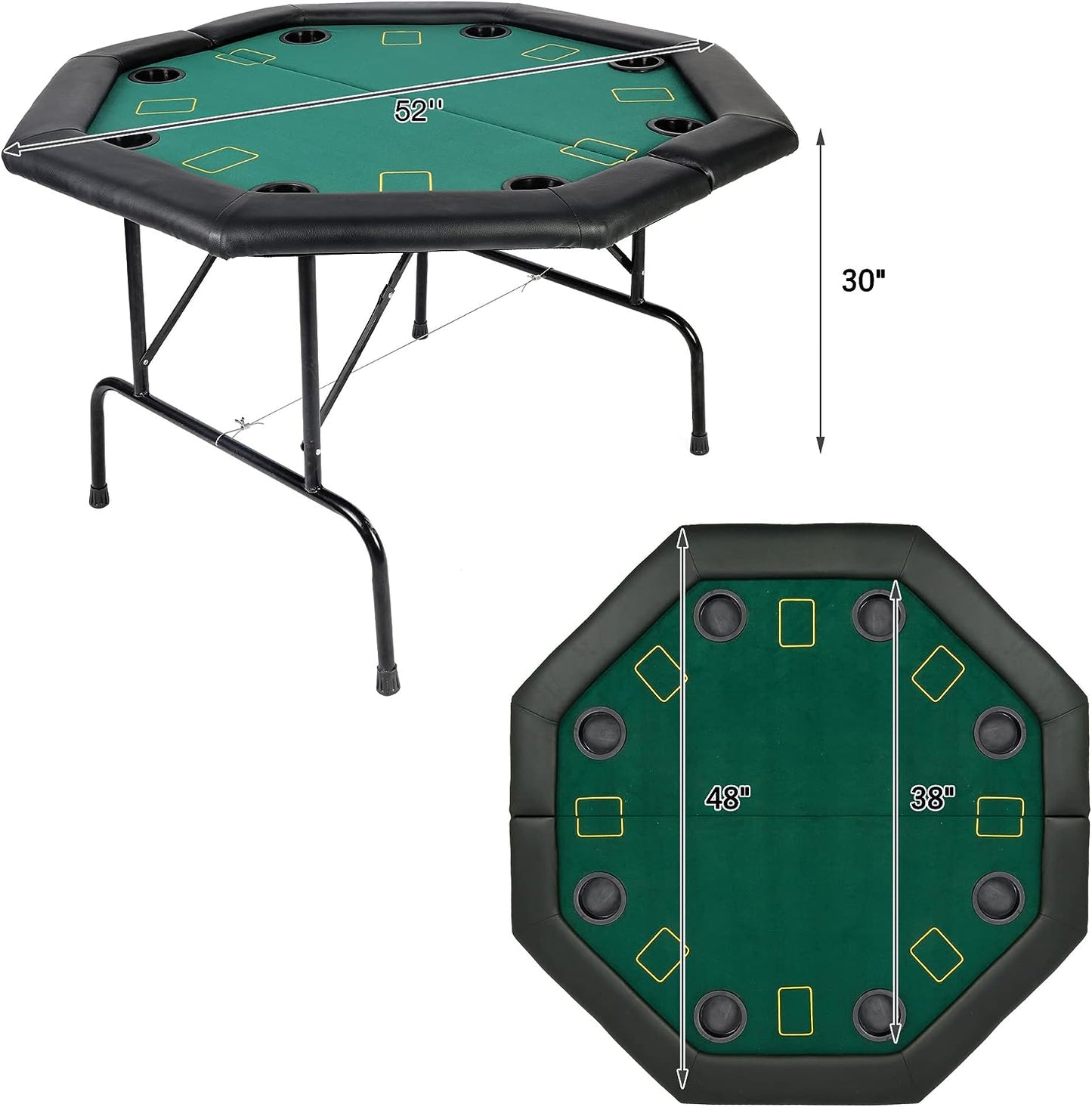 LUCKYERMORE 48" Octagon Folding Poker Table 8 Player Texas Blackjack Poker Mat, PVC Cup Holder