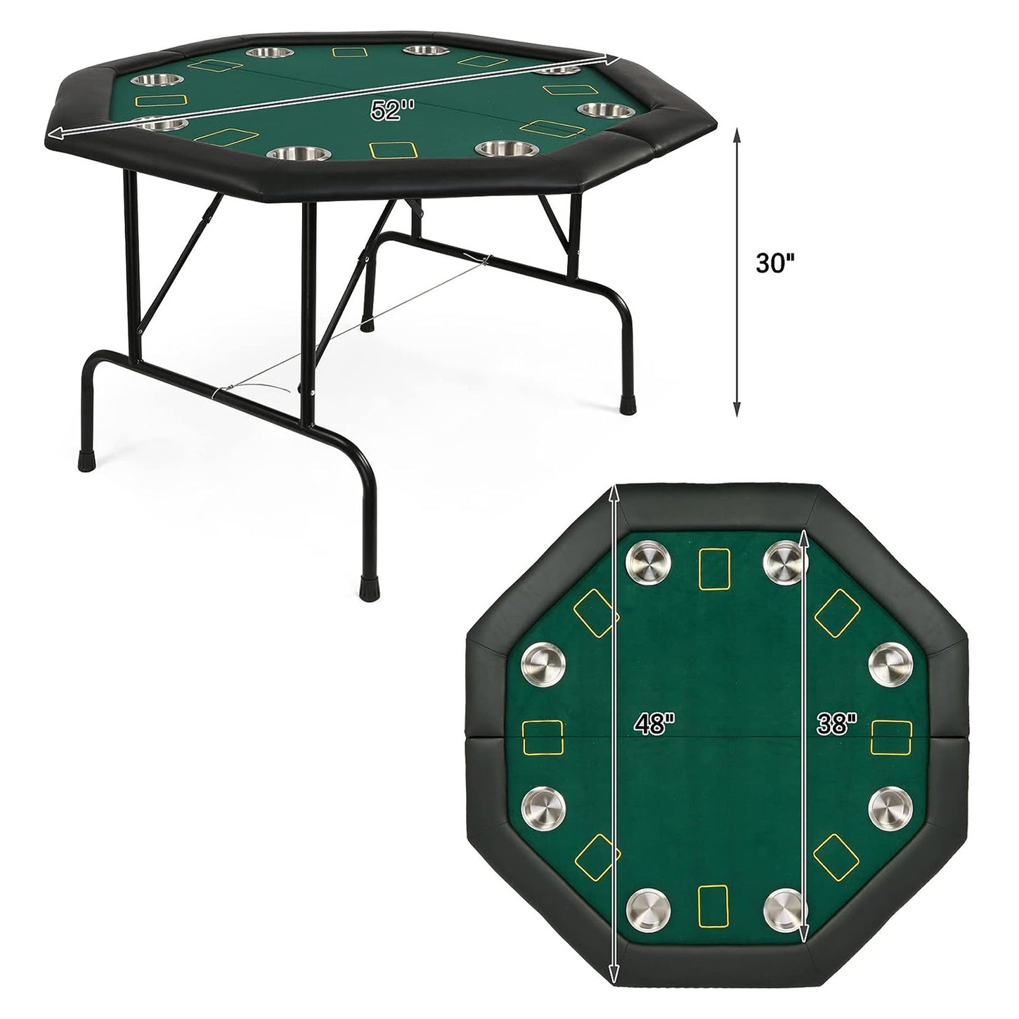 LUCKYERMORE 48" Octagon Folding Poker Table 8 Player Casino Texas Poker Mat, Stainless Steel Cup Holder