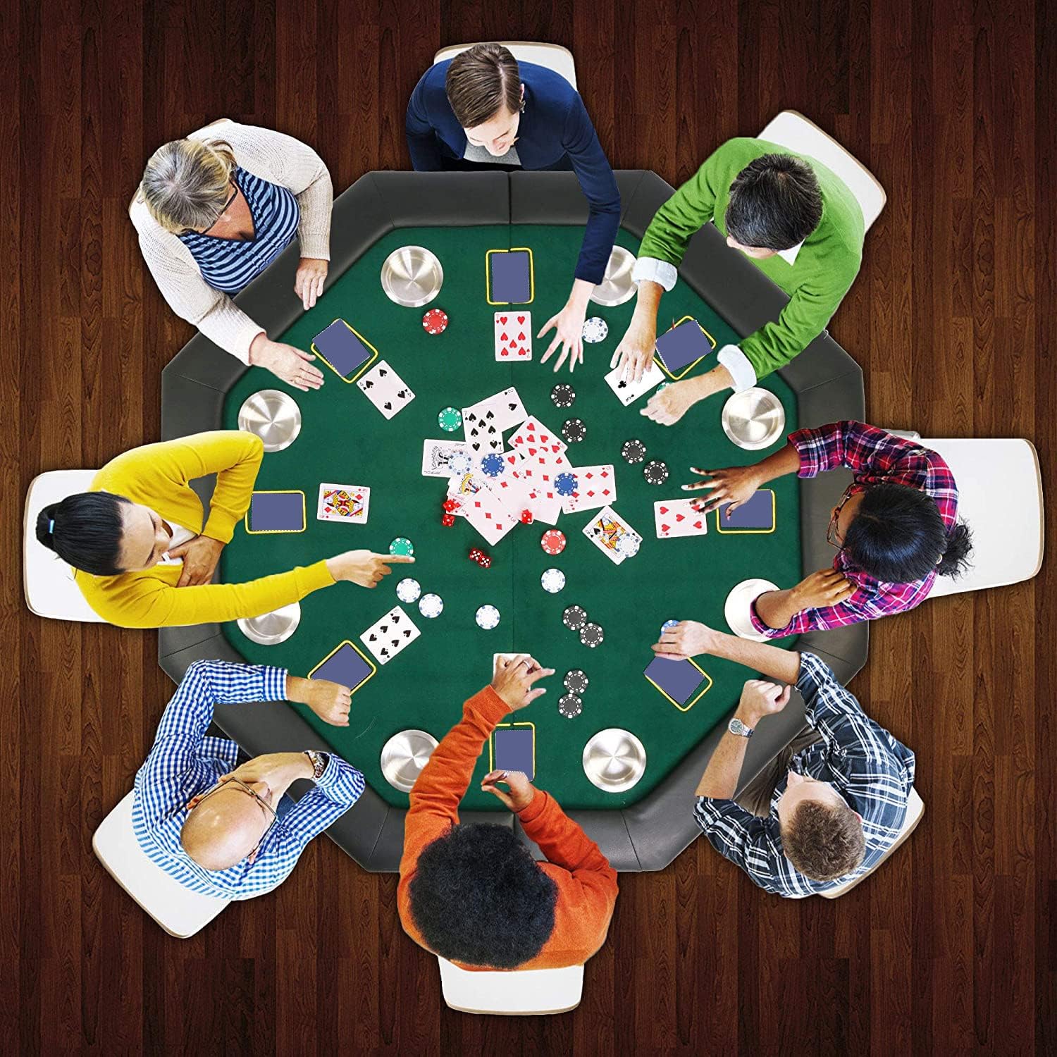 LUCKYERMORE 48" Octagon Folding Poker Table 8 Player Casino Texas Poker Mat, Stainless Steel Cup Holder