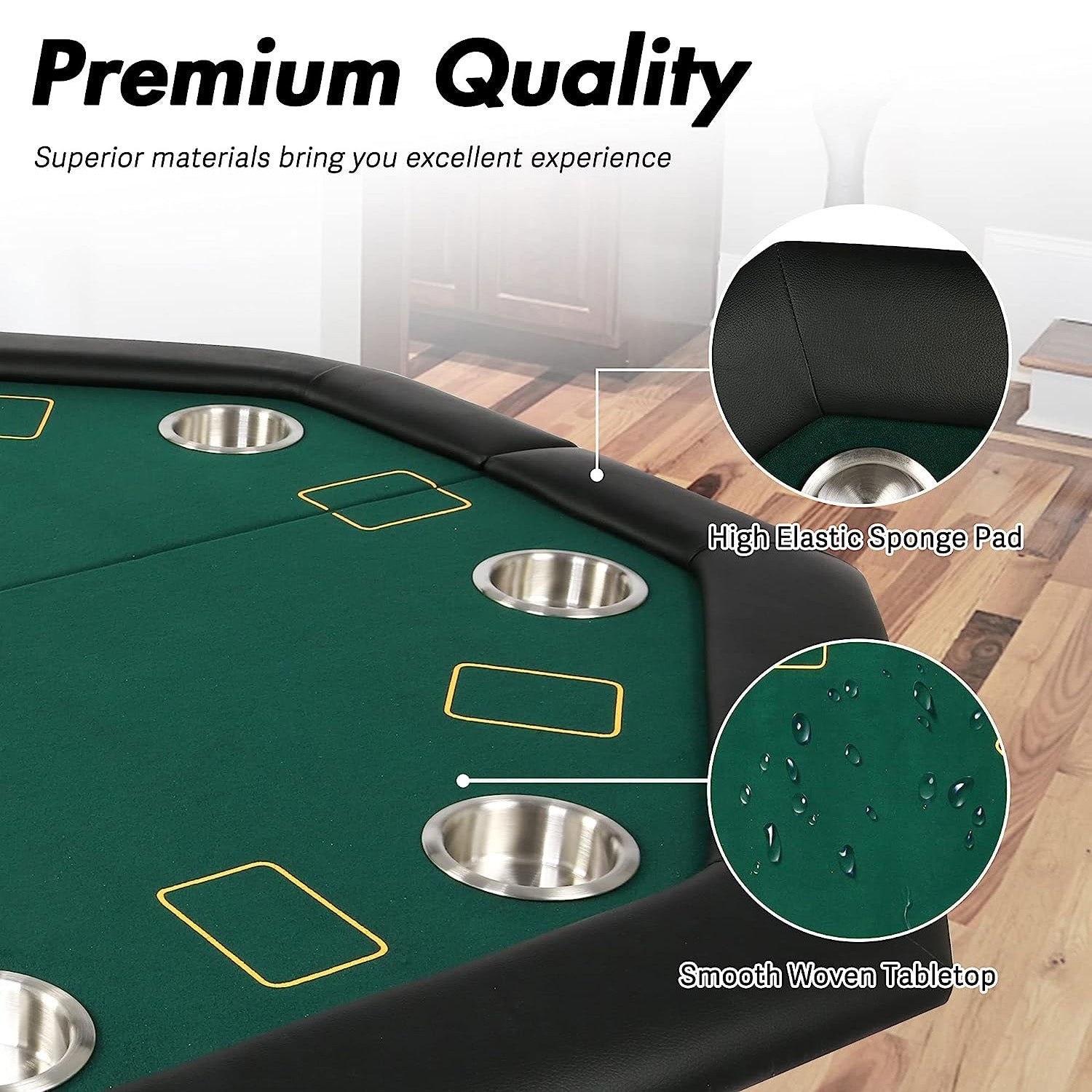 LUCKYERMORE 48" Octagon Folding Poker Table 8 Player Casino Texas Poker Mat, Stainless Steel Cup Holder