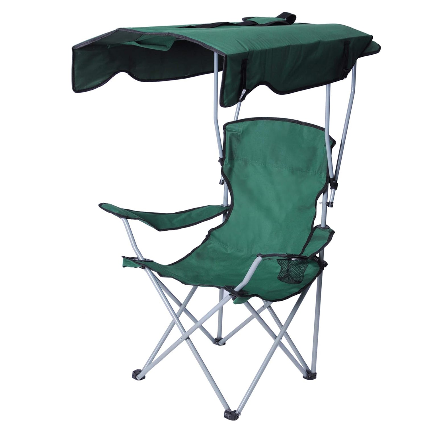 Portable Camping Chairs with Shade Canopy Cup Holder Carry Bag Folding Beach Chairs, Green