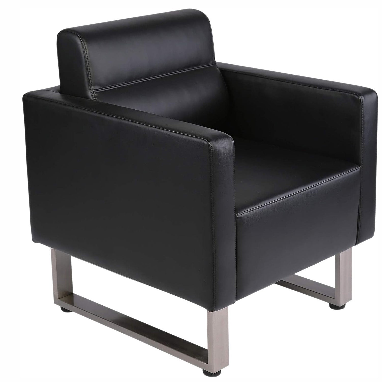 LUCKYERMORE Guest Chair Office Reception Chair Leather Sofa Chairs with PU Leather Soft Sponge, Black
