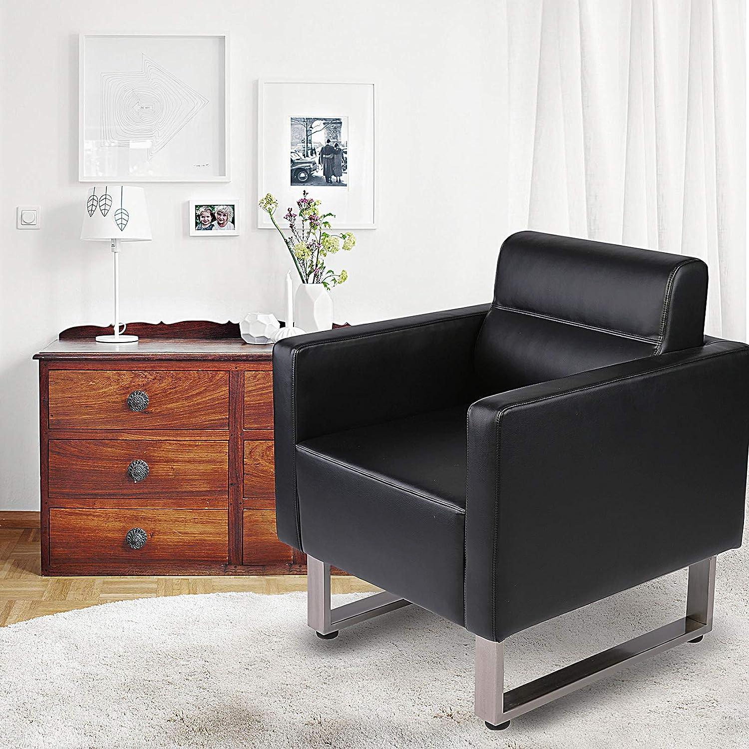 LUCKYERMORE Guest Chair Office Reception Chair Leather Sofa Chairs with PU Leather Soft Sponge, Black