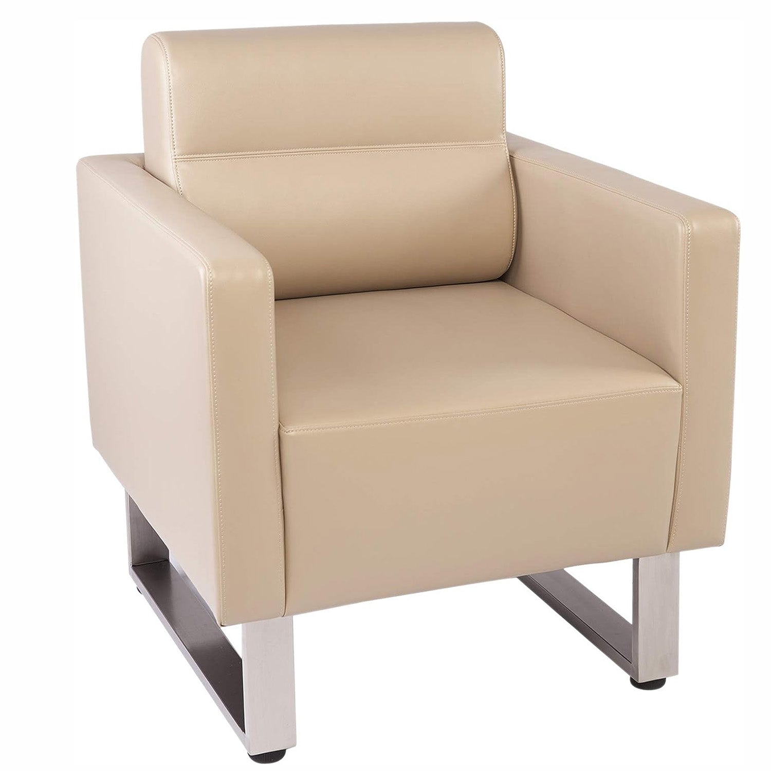 LUCKYERMORE Guest Chair Office Reception Chair Leather Sofa Chairs with PU Leather Soft Sponge, Beige