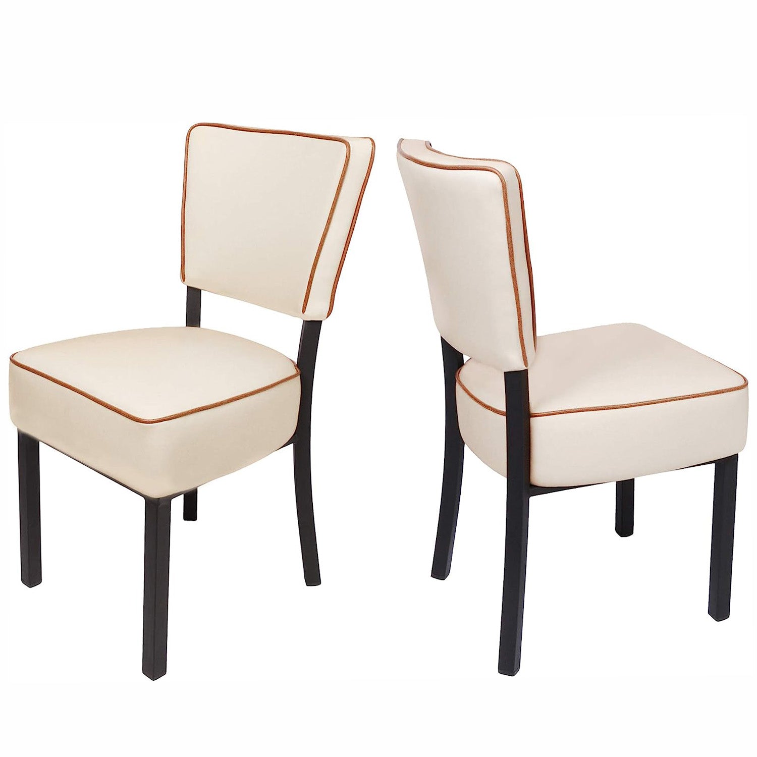 LUCKYERMORE Set of 2 Leather Side Chairs Kitchen Dining Chairs with Upholstered and Backrest, Beige