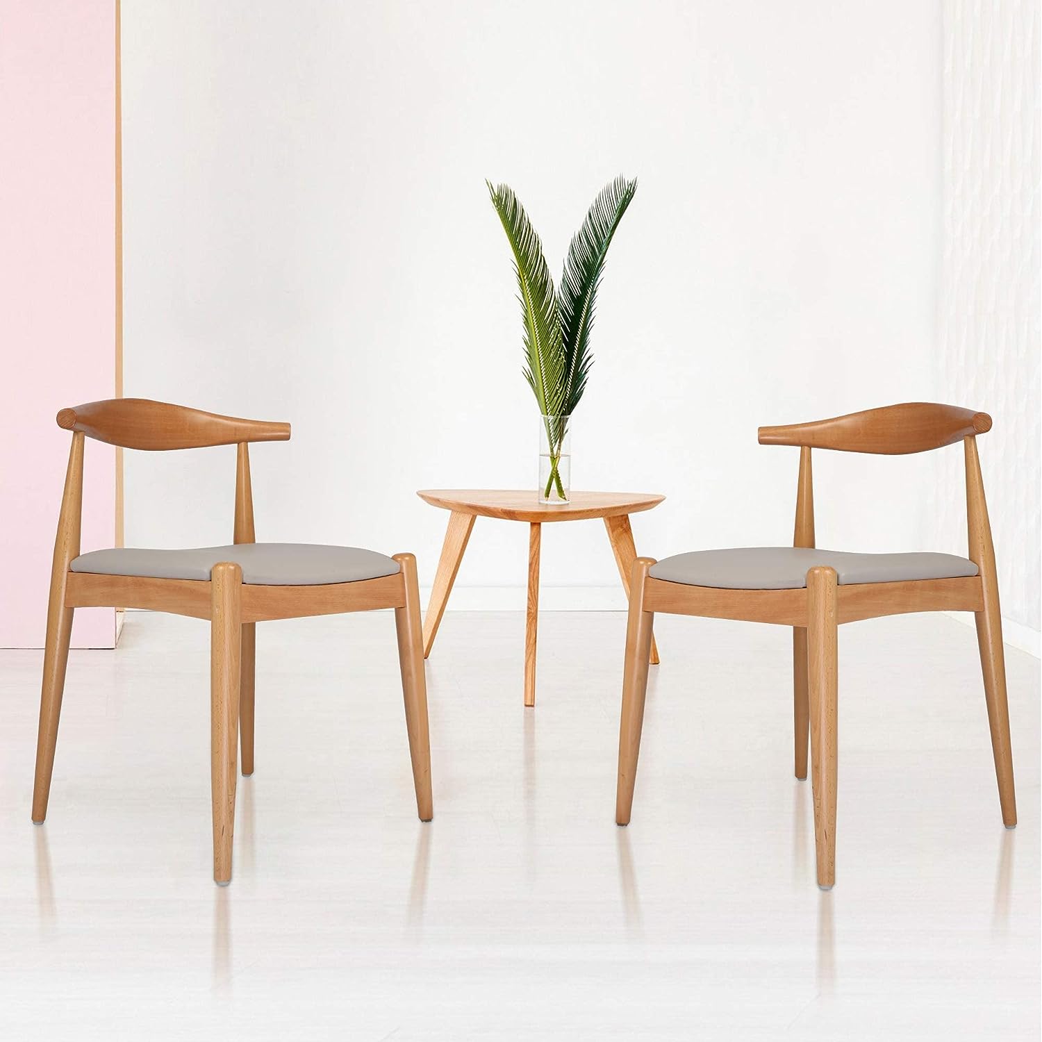 LUCKYERMORE Set of 2 Upholstered Solid Wood Side Chairs Modern Kitchen Chairs, Oak