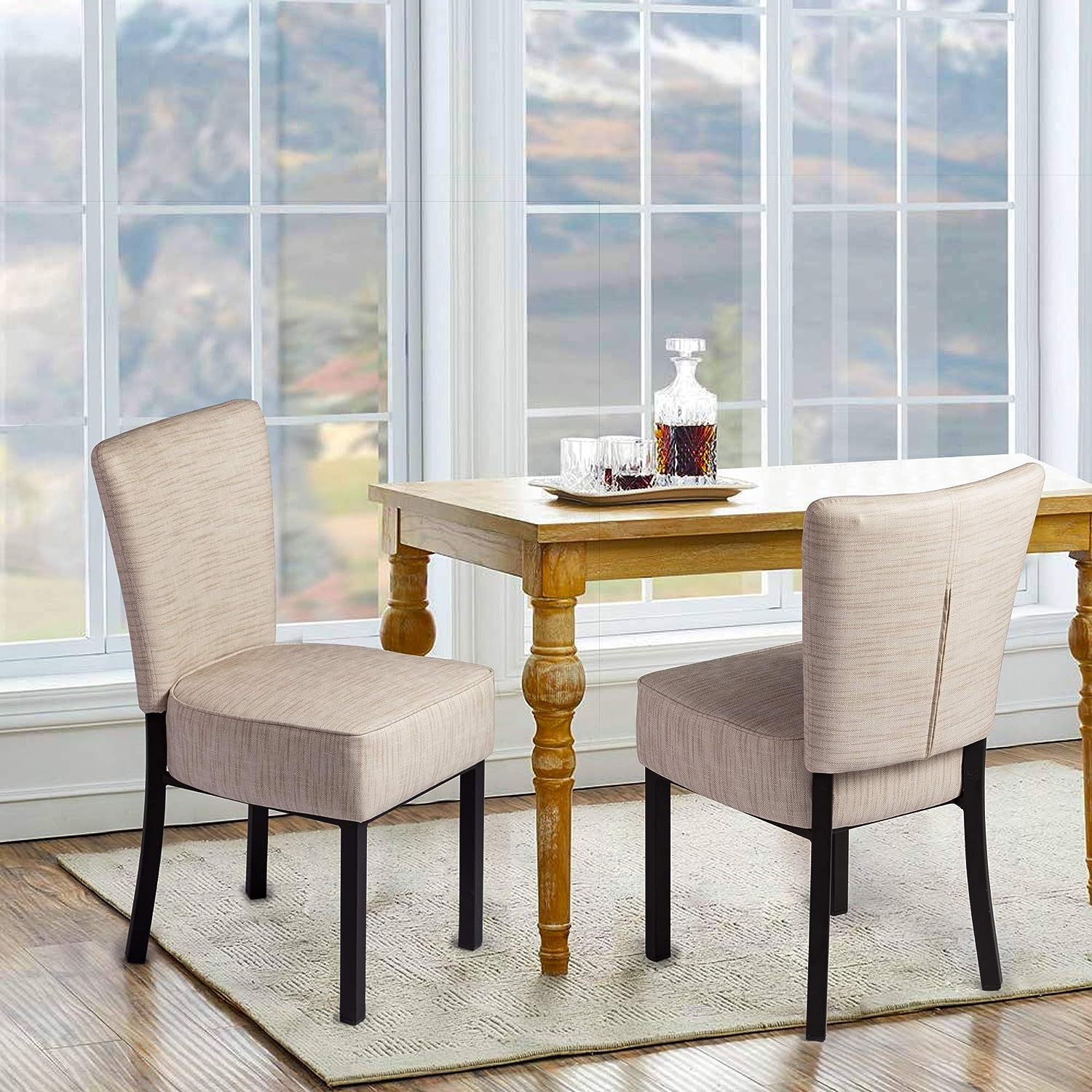 LUCKYERMORE Set of 2 Upholstered Dining Chairs PU Leather Modern Dining Room Chairs, Cream