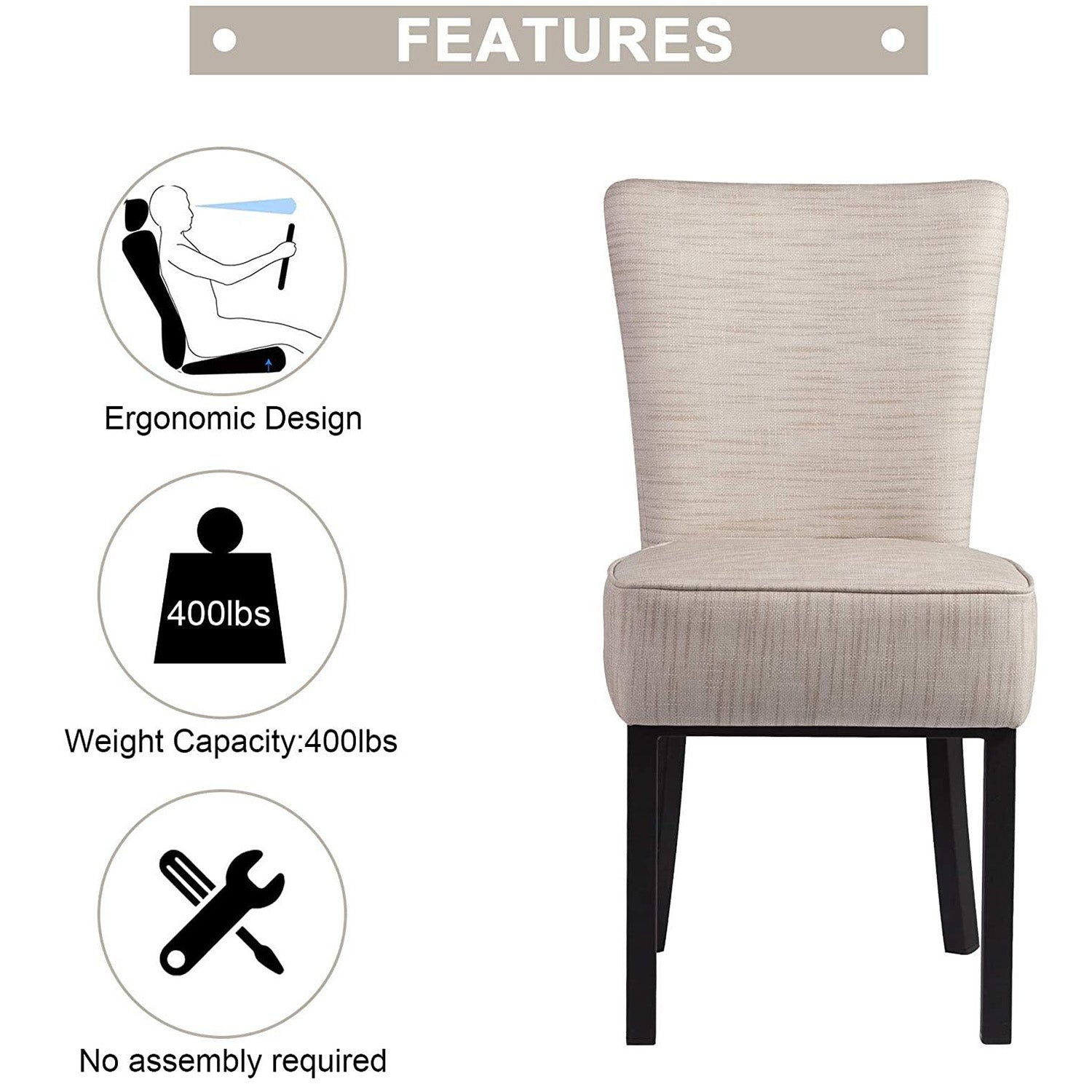 LUCKYERMORE Set of 2 Upholstered Dining Chairs PU Leather Modern Dining Room Chairs, Cream