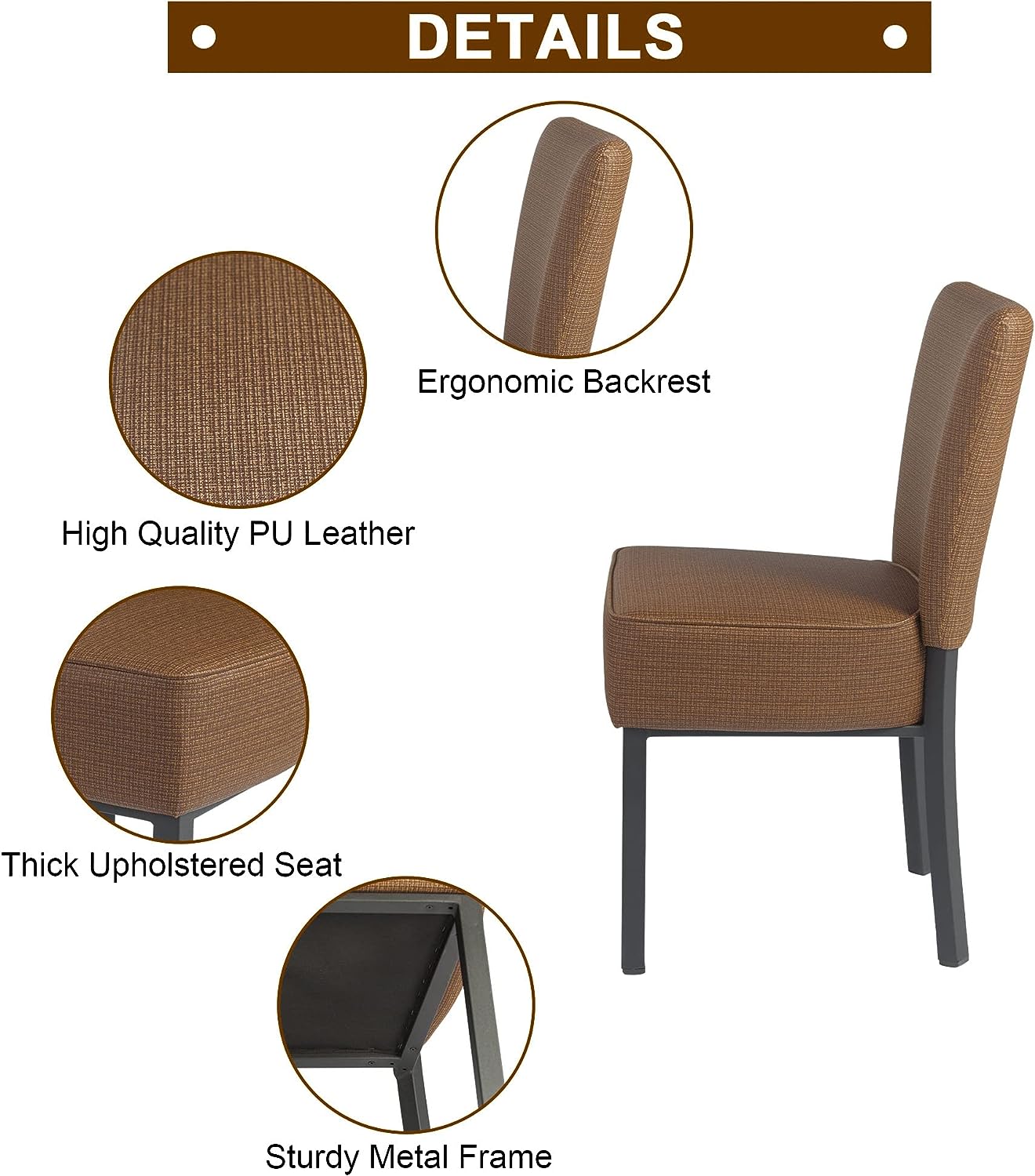 LUCKYERMORE Set of 2 Upholstered Dining Chairs PU Leather Modern Dining Room Chairs, Coffee