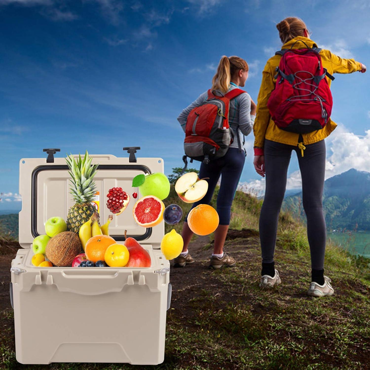 25QT Rotomolded Insulated Ice Cooler 3-5 Days Ice Chest with Built-in Fish Ruler, Bottle Opener, Cup Holder - Luckyermore