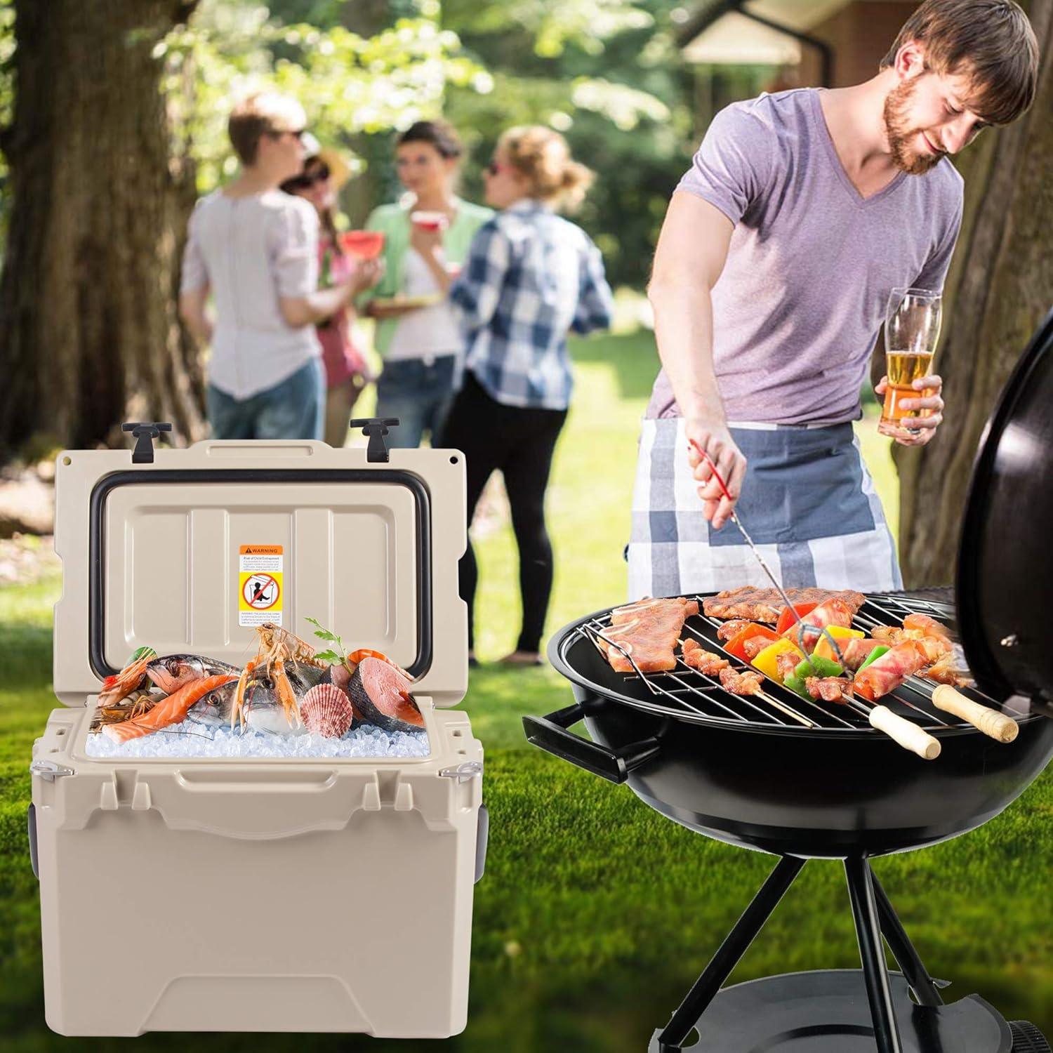 25QT Rotomolded Insulated Ice Cooler 3-5 Days Ice Chest with Built-in Fish Ruler, Bottle Opener, Cup Holder - Luckyermore