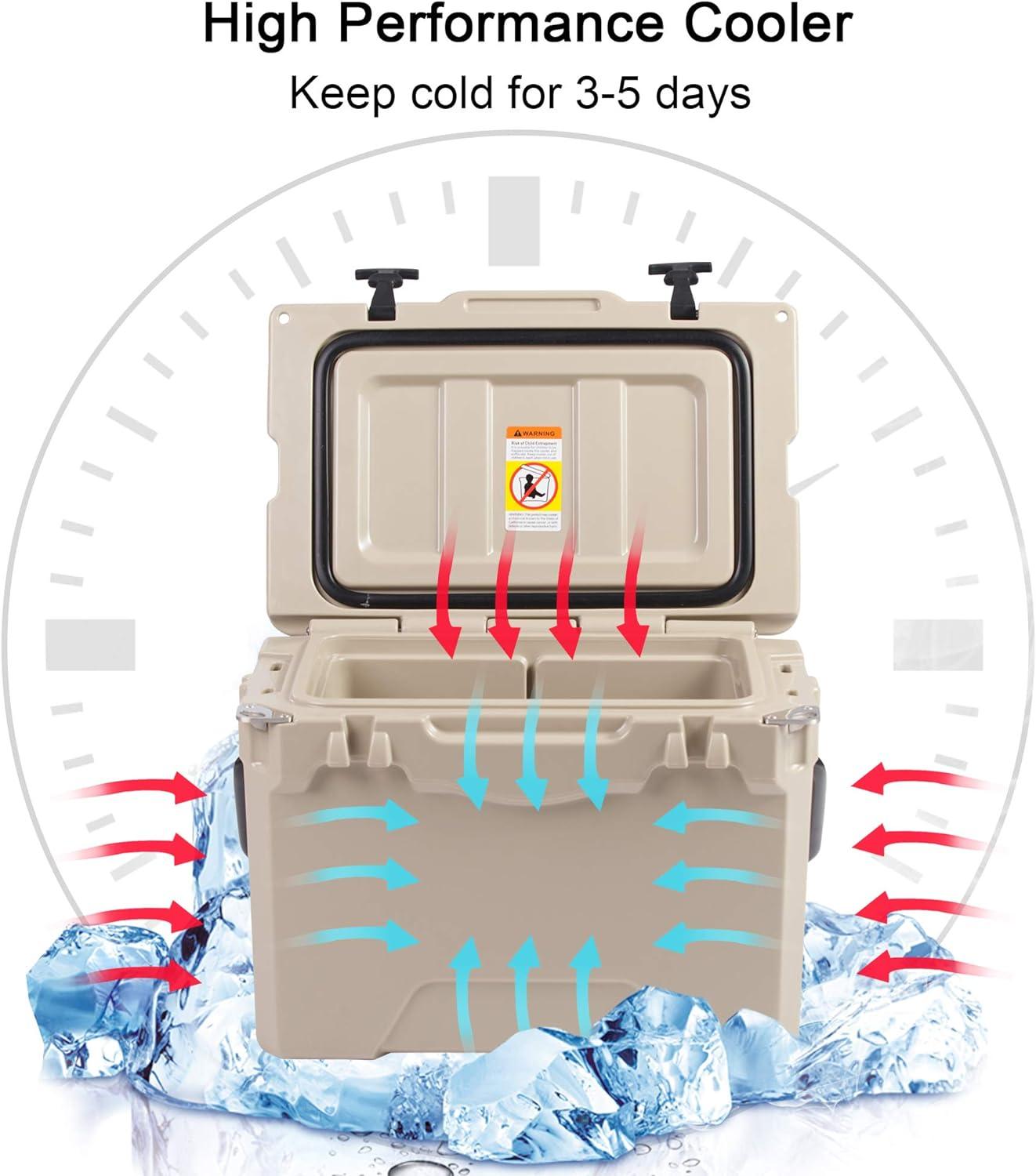 25QT Rotomolded Insulated Ice Cooler 3-5 Days Ice Chest with Built-in Fish Ruler, Bottle Opener, Cup Holder - Luckyermore